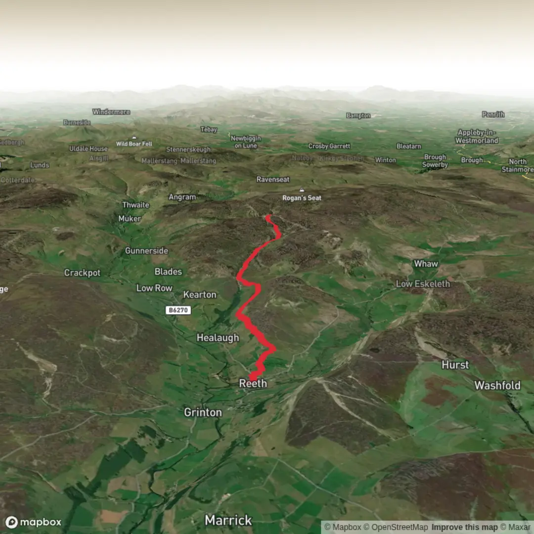 An image depicting the trail Reeth to Gunnerside Gill and its surrounding area.