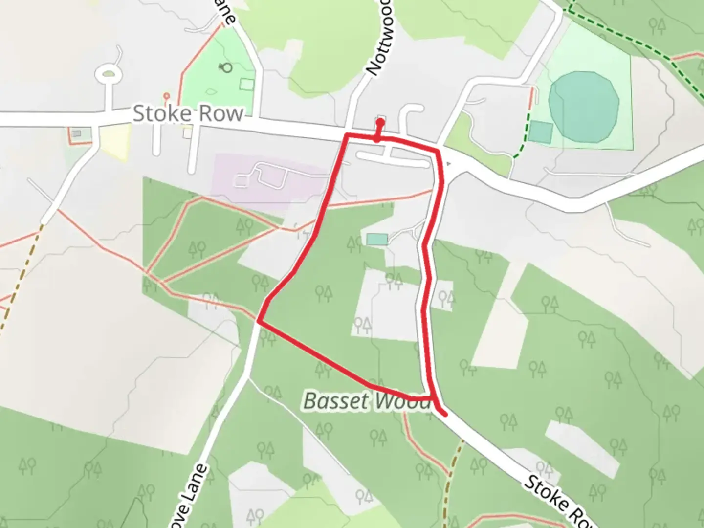 An image depicting the trail Basset Wood Loop and its surrounding area.