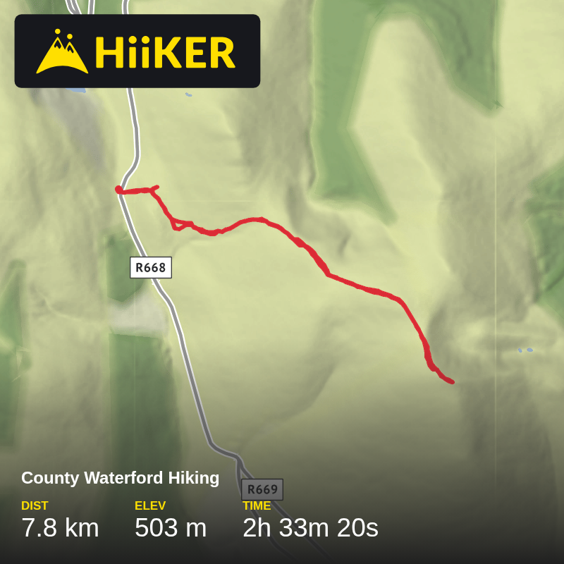 A map preview of the recording County Waterford Hiking.