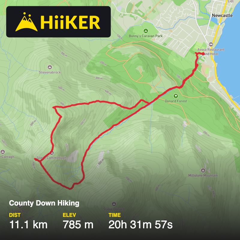 A map preview of the recording County Down Hiking.