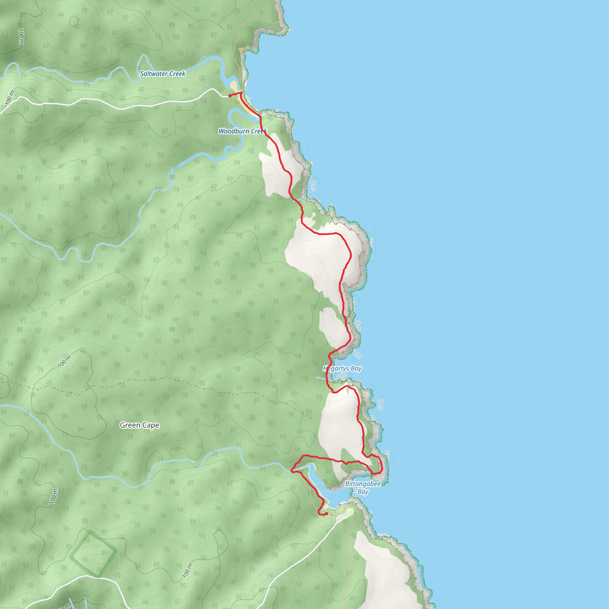Saltwater Creek to Bittangabee Bay Track mobile static map