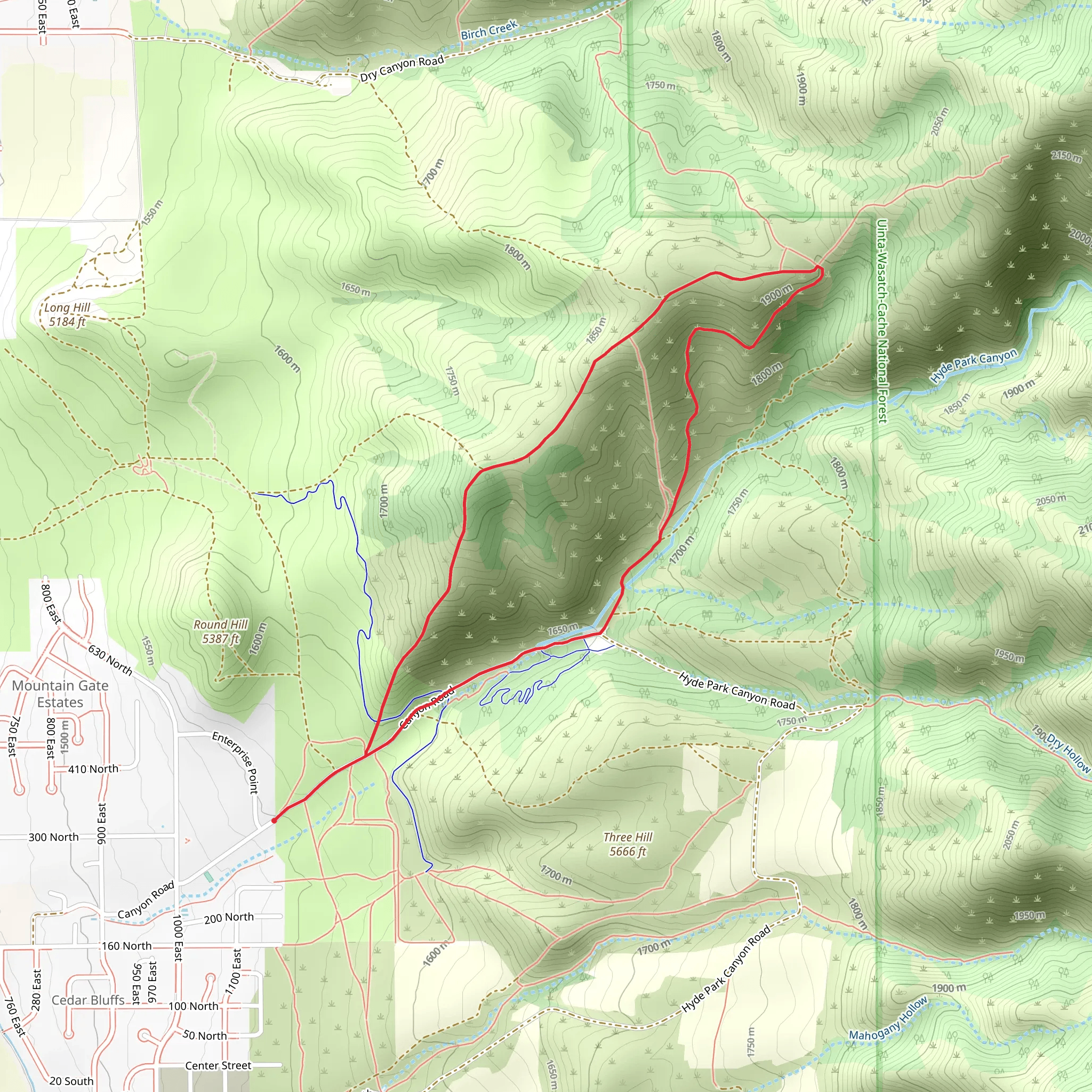 Hyde Park Canyon and Dry Hollow Loop mobile static map