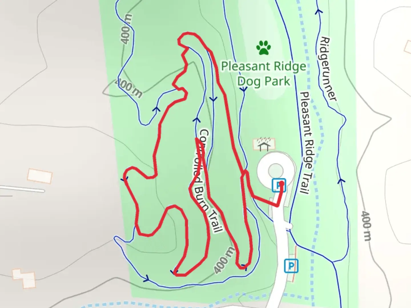 An image depicting the trail Controlled Burn Loop Trail and its surrounding area.