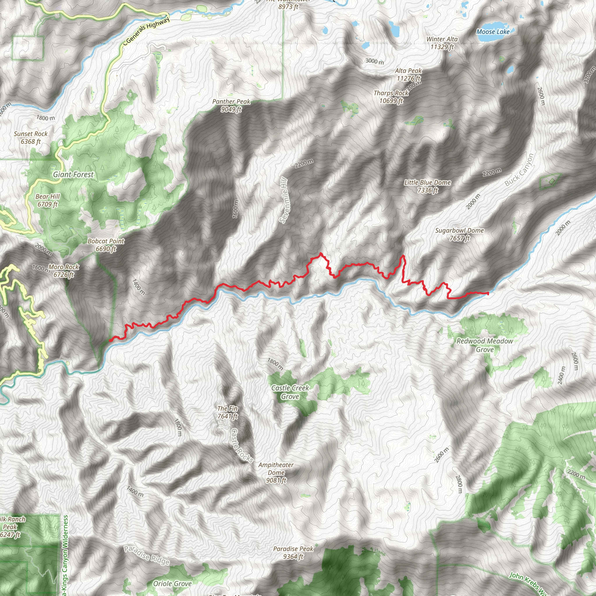 Middle Fork Kaweah Long Trail mobile static map