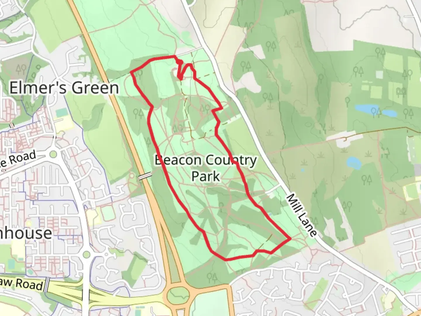 An image depicting the trail Beacon Country Park Loop and its surrounding area.