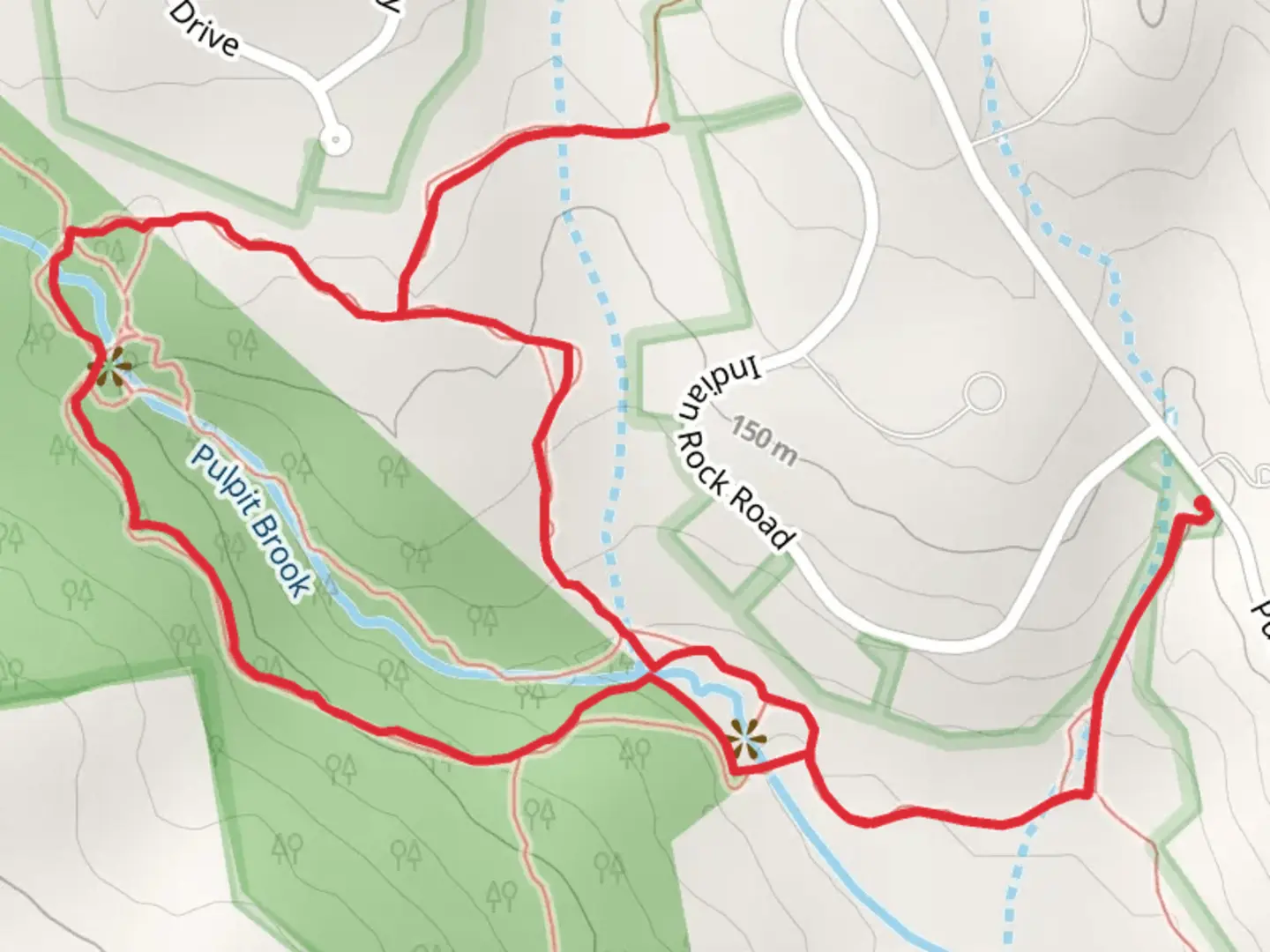 An image depicting the trail Pulpit Rock Conservation Area Loop from Pulpit Road and its surrounding area.