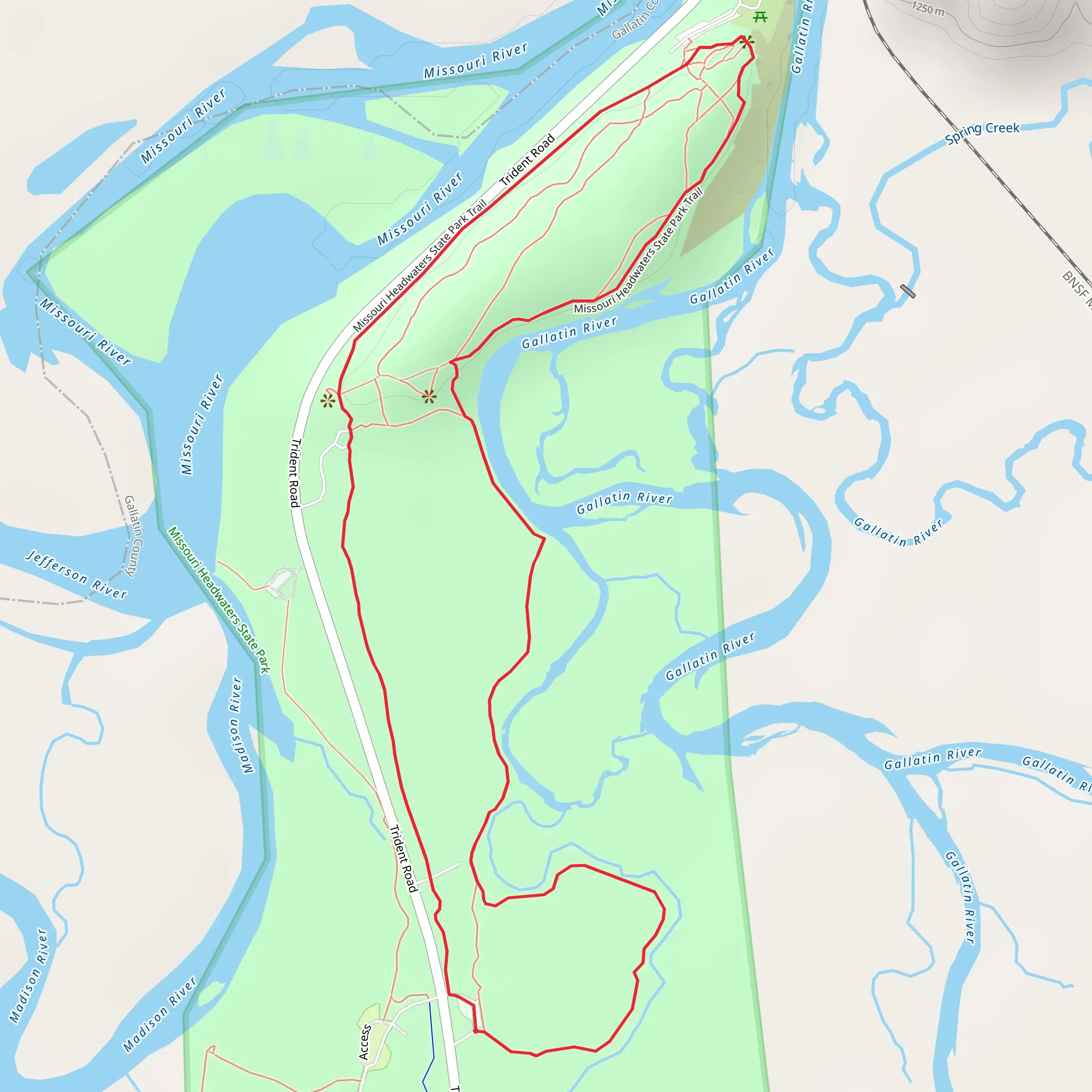 Missouri Headwaters State Park Loop Trail - Long mobile static map