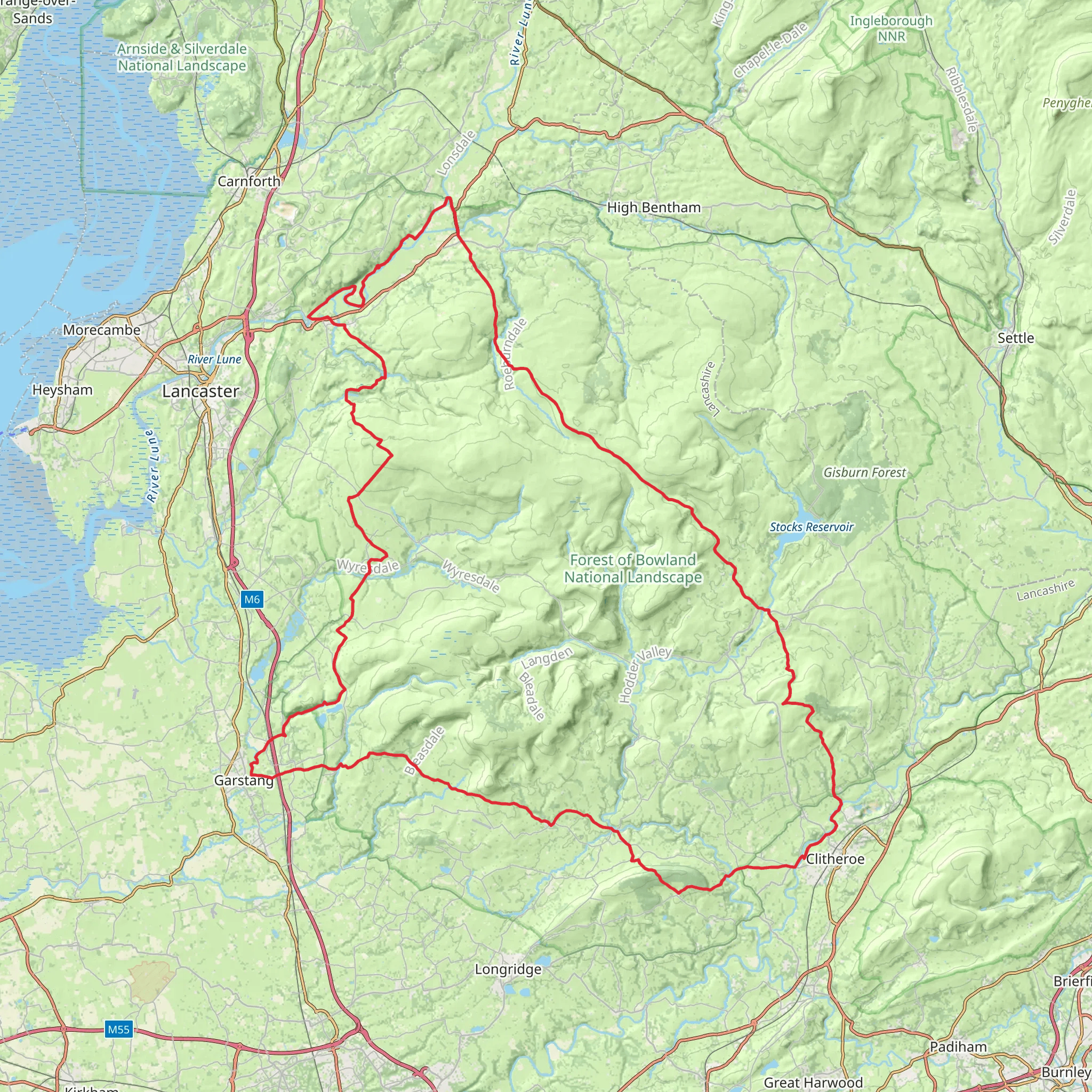 Forest of Bowland Loop from Caton - Lancashire mobile static map