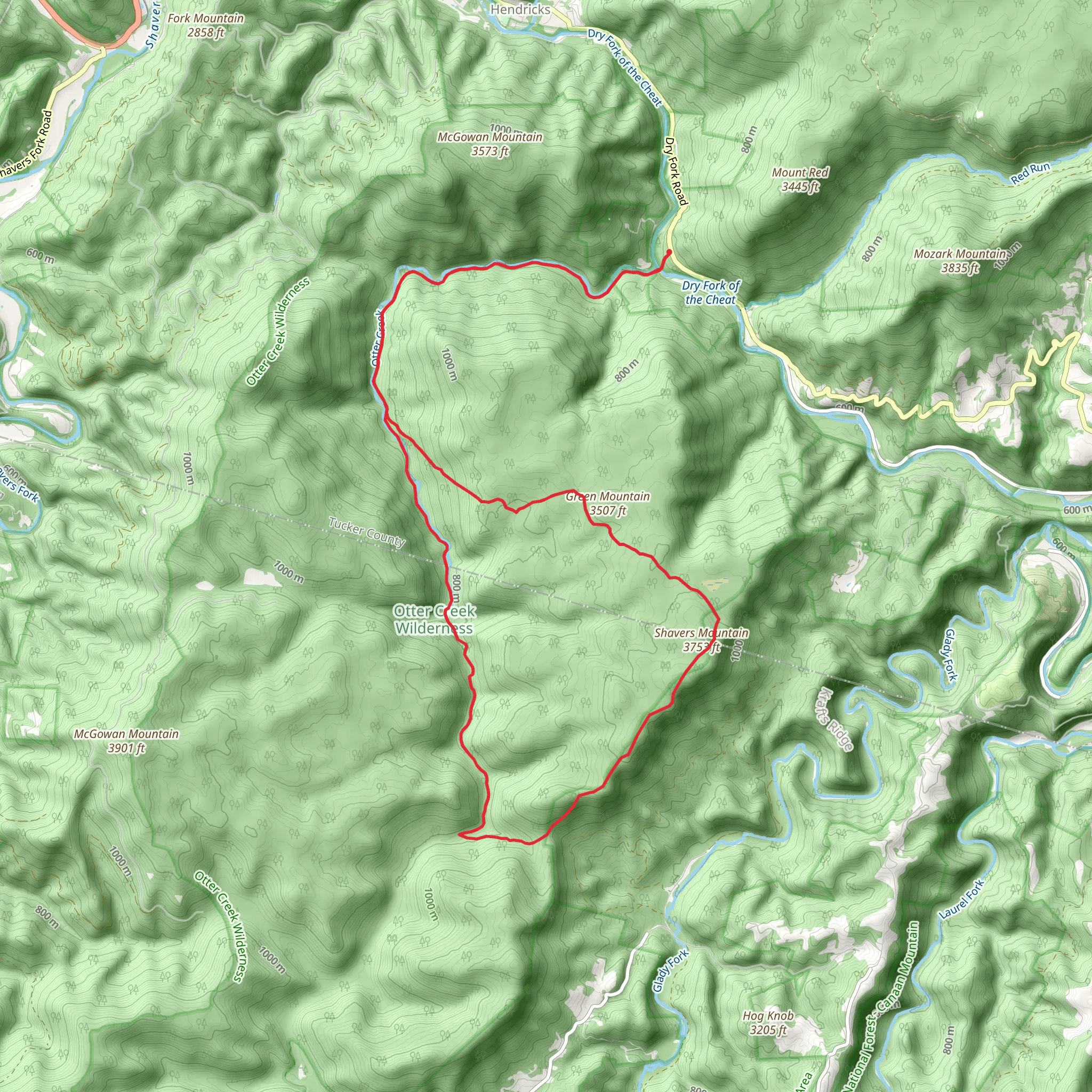 Shavers Mountain via Otter Creek Loop Trail mobile static map