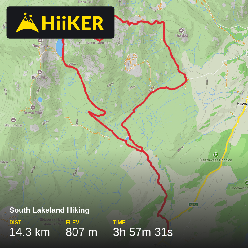 A map preview of the recording Old Man of Coniston Hike.