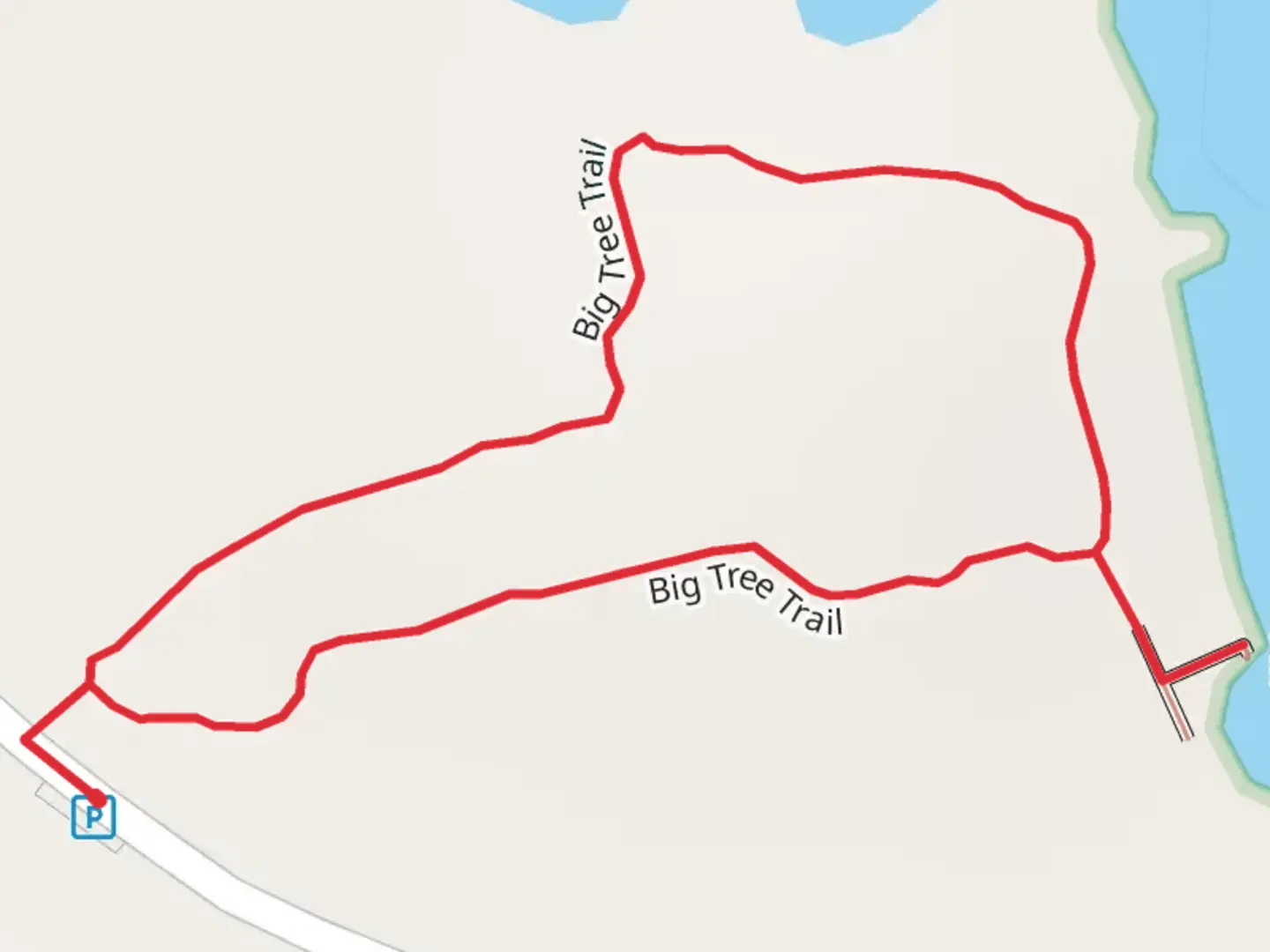 An image depicting the trail Big Tree Loop Trail from Auto Tour Loop and its surrounding area.