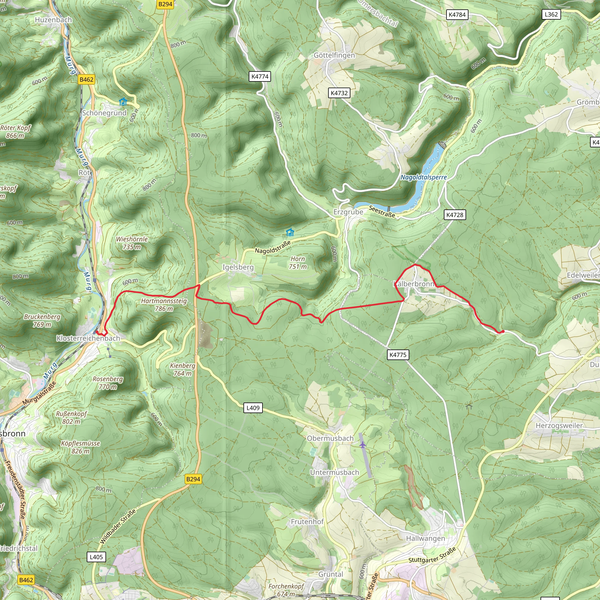 Klosterreichenbach to Waldsaegmuehle via Schwenke Dachsbau mobile static map