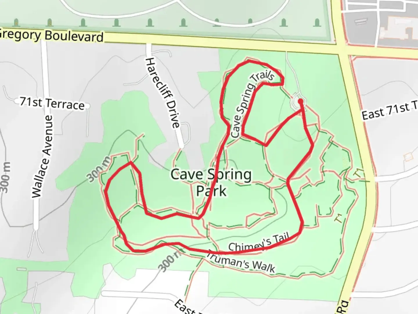 An image depicting the trail Cave Spring Loop Trail and its surrounding area.