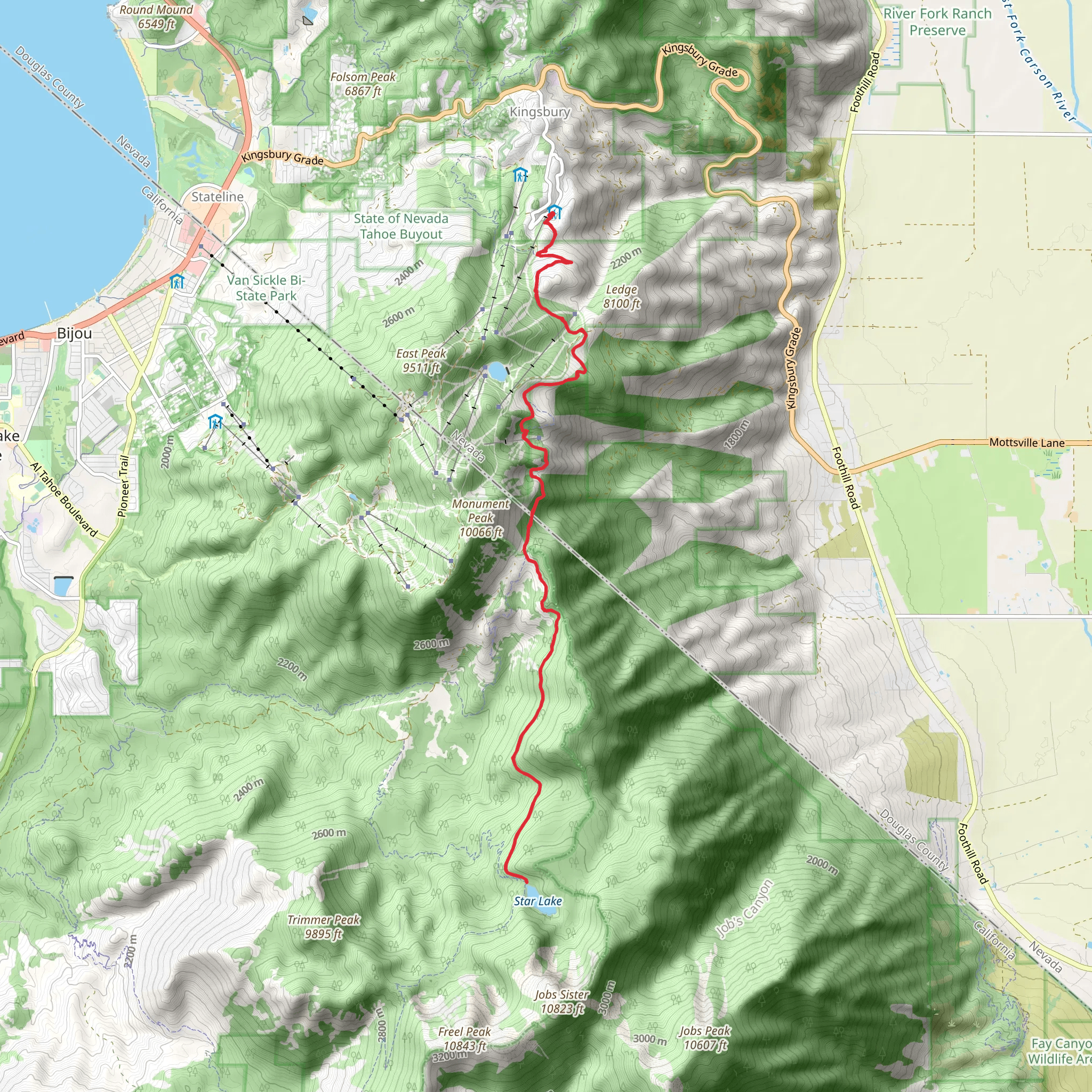 Star Lake and Monument Pass via Tahoe Rim Trail mobile static map