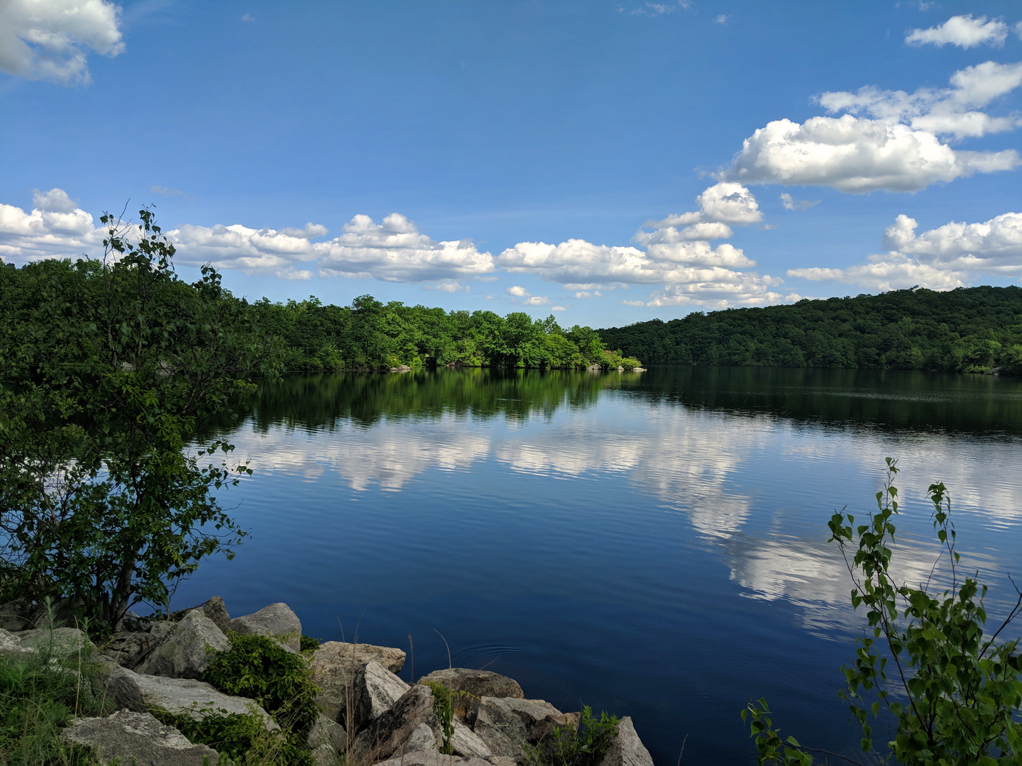 An image depicting the trail Ramapo Lake via MacEvoy Trail - Blue and Cannonball Trail and Lakeshore Path Loop and its surrounding area.