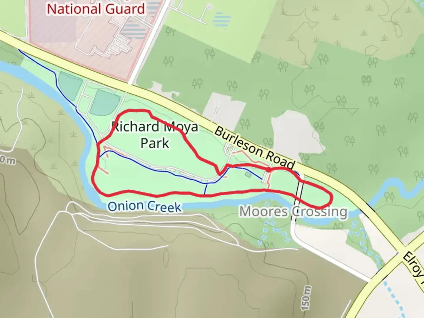 An image depicting the trail Loop along Onion Creek and its surrounding area.