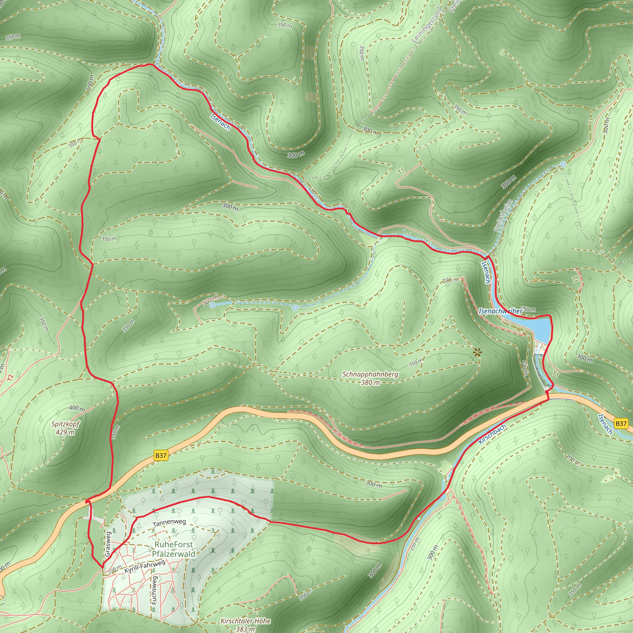RuheForst Pfälzerwald and Isenachweiher Loop via Saar Pfalz Weg mobile static map