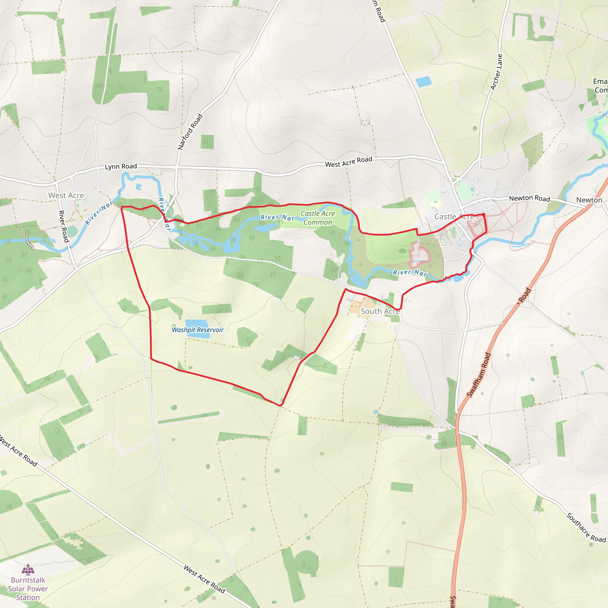 West Acre Common and Castle Acre Common Loop mobile static map
