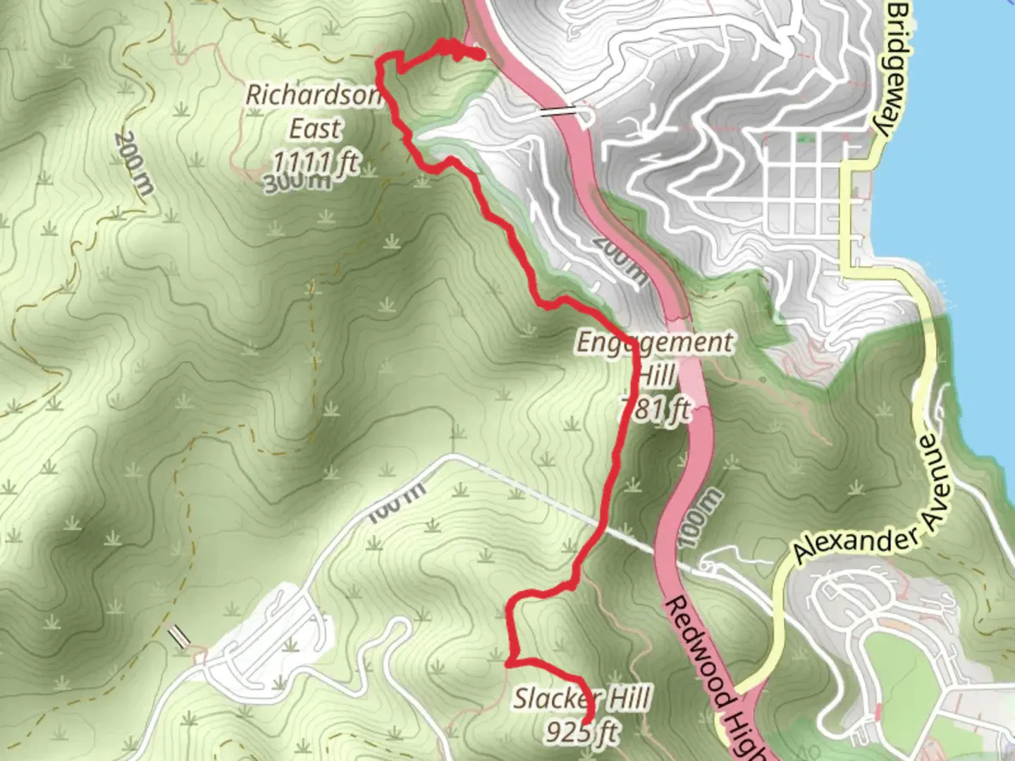 An image depicting the trail Slacker Hill and Engagement Hill via SCA Trail and its surrounding area.
