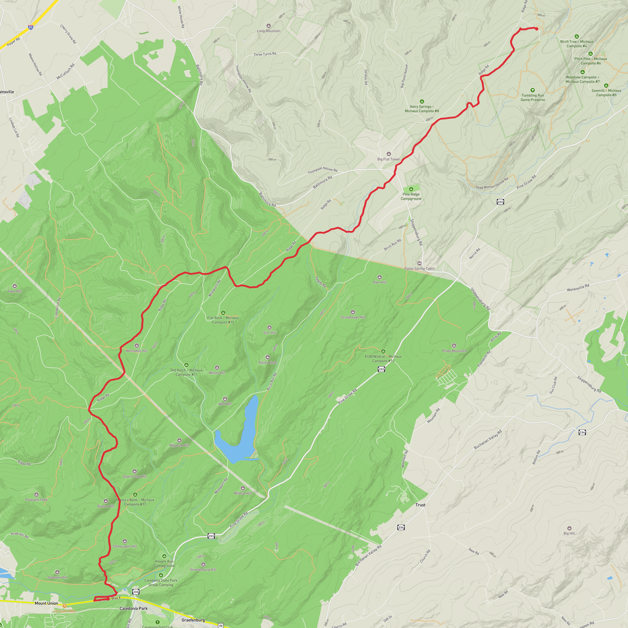 Caledonia- Appalachian trail Woodrow road mobile static map