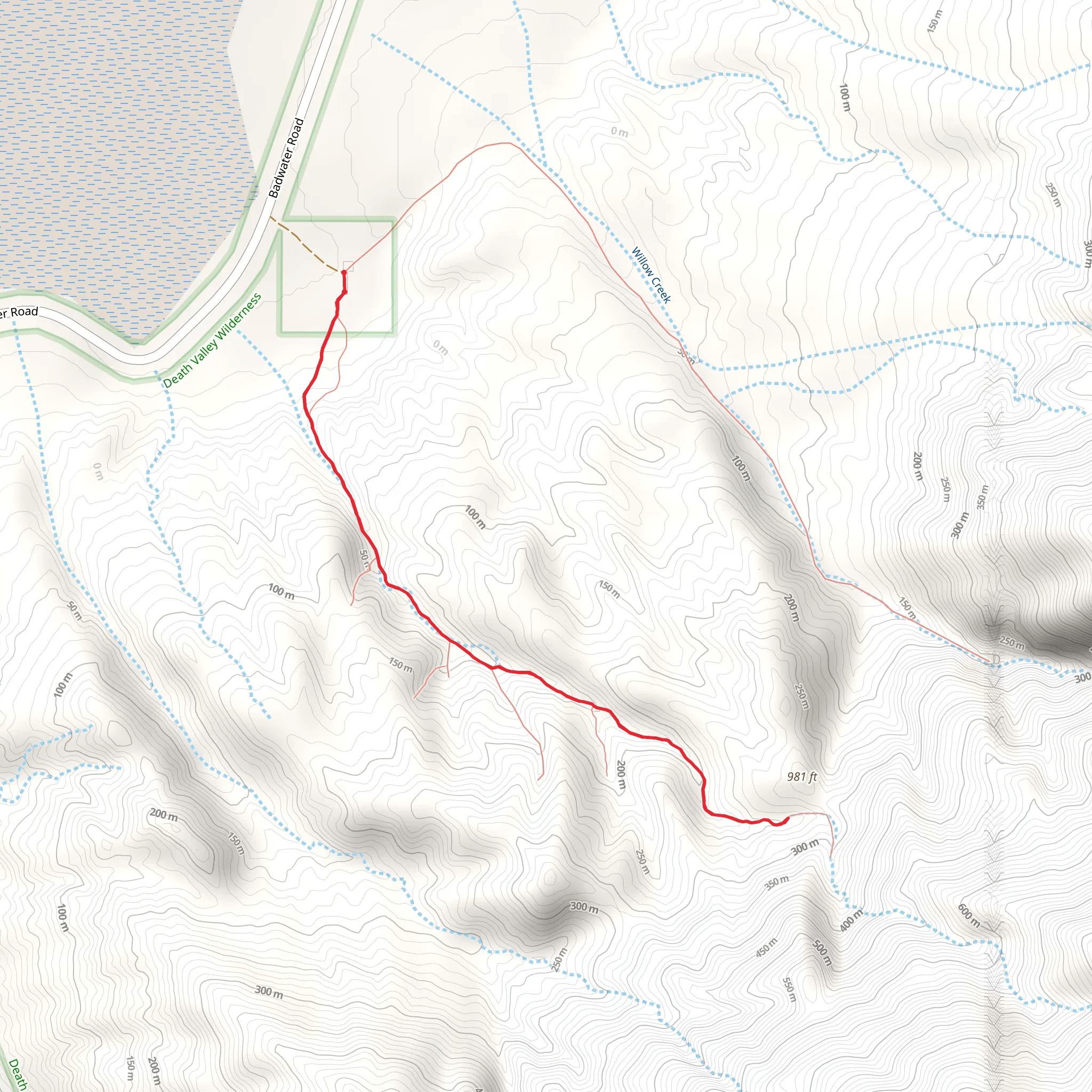Sidewinder Canyon from Badwater Road mobile static map