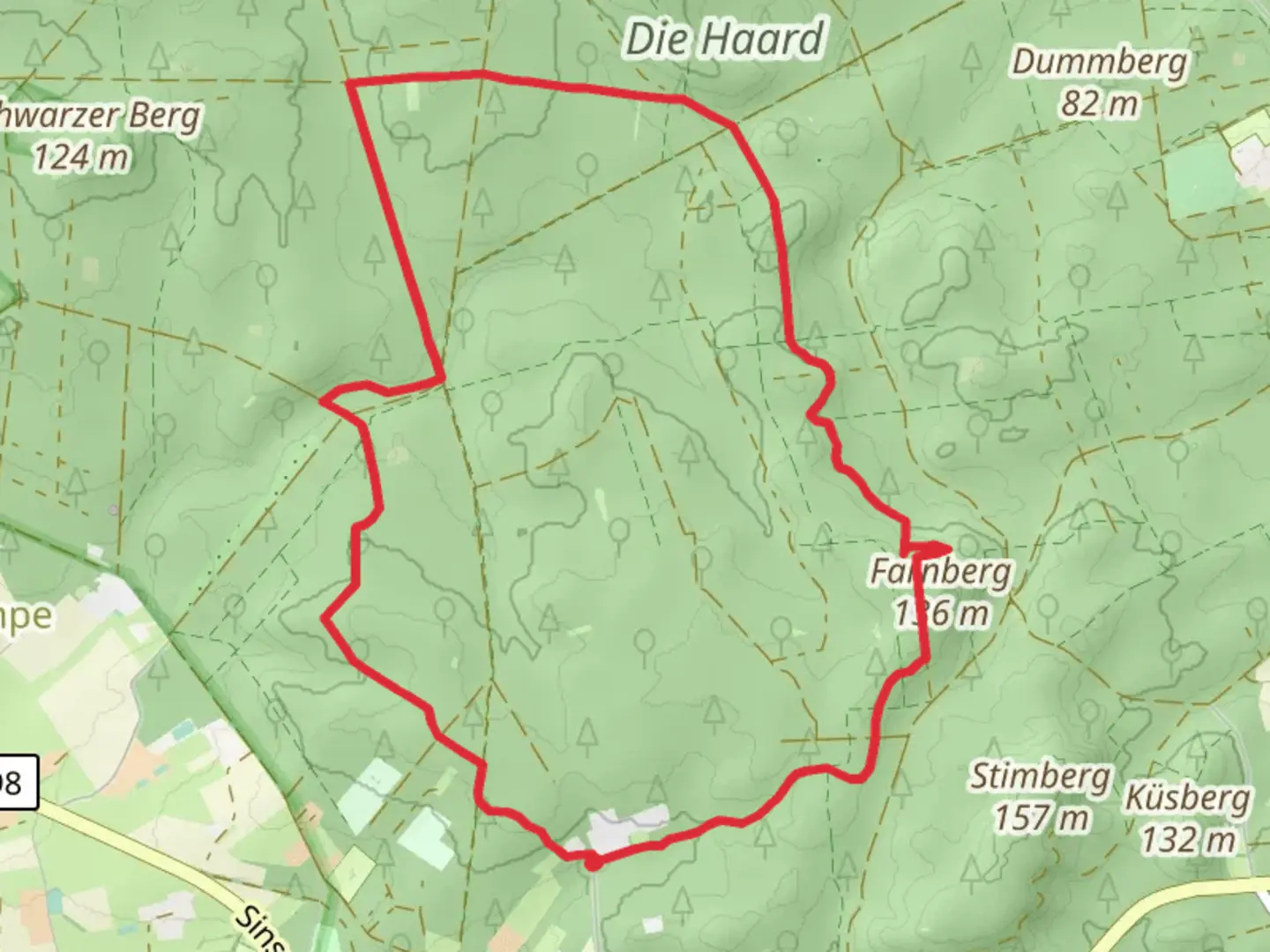 An image depicting the trail Die Haard Waldpromenade and Recklinghausen - Duelmen Bf Loop and its surrounding area.