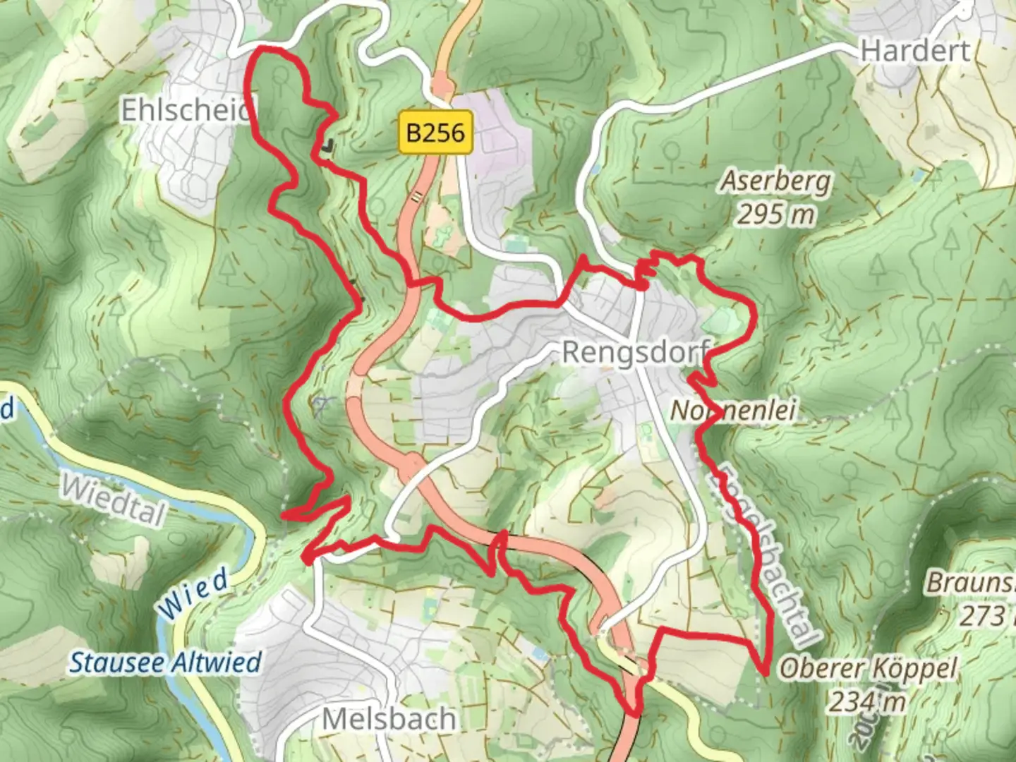 An image depicting the trail Waeller Tour Klosterweg and Melsbach Loop and its surrounding area.