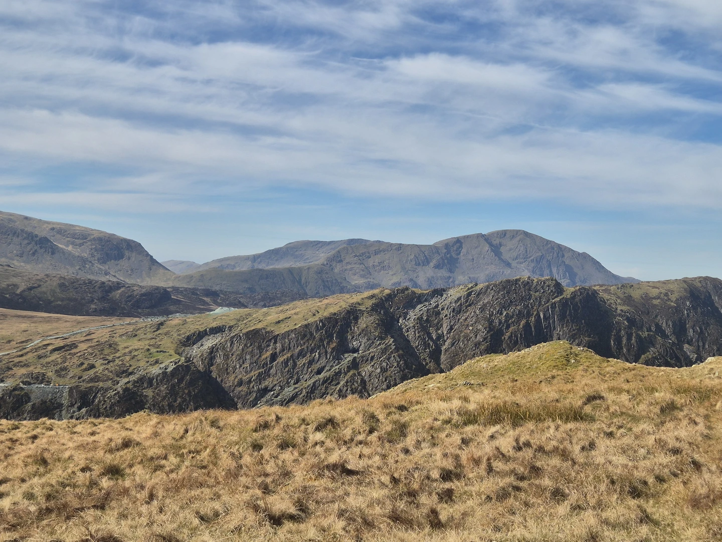 An image depicting the trail Honister Slate Mines ridge line to Keswick and its surrounding area.