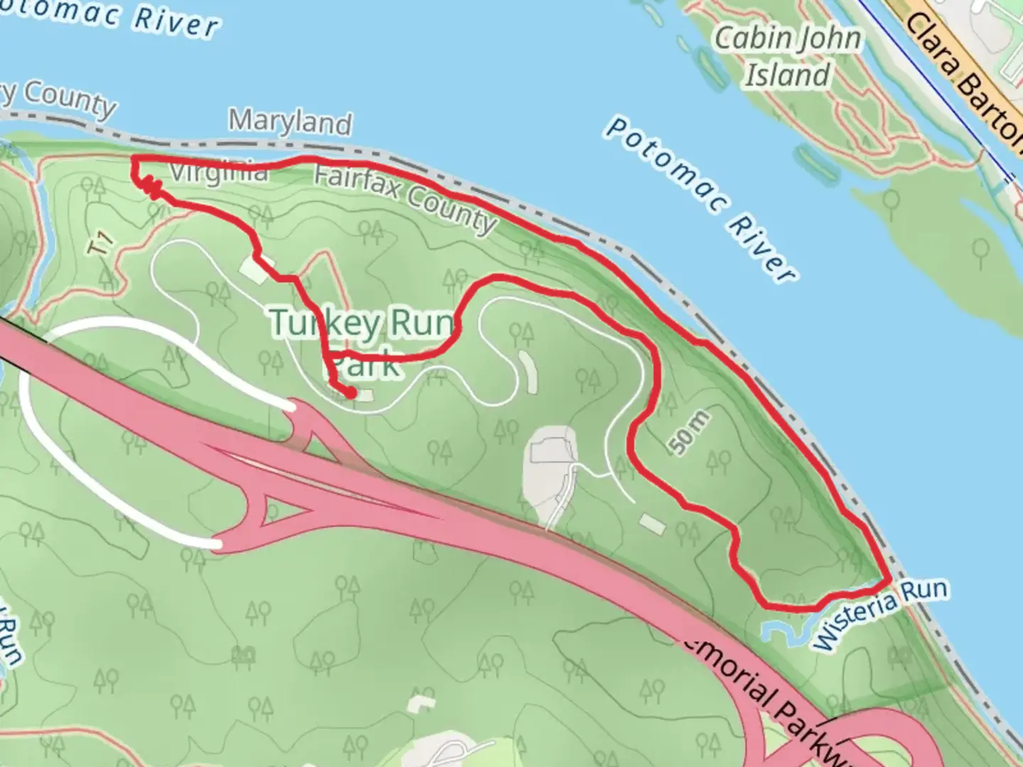 An image depicting the trail Potomac River - Turkey Run Loop Trail and its surrounding area.