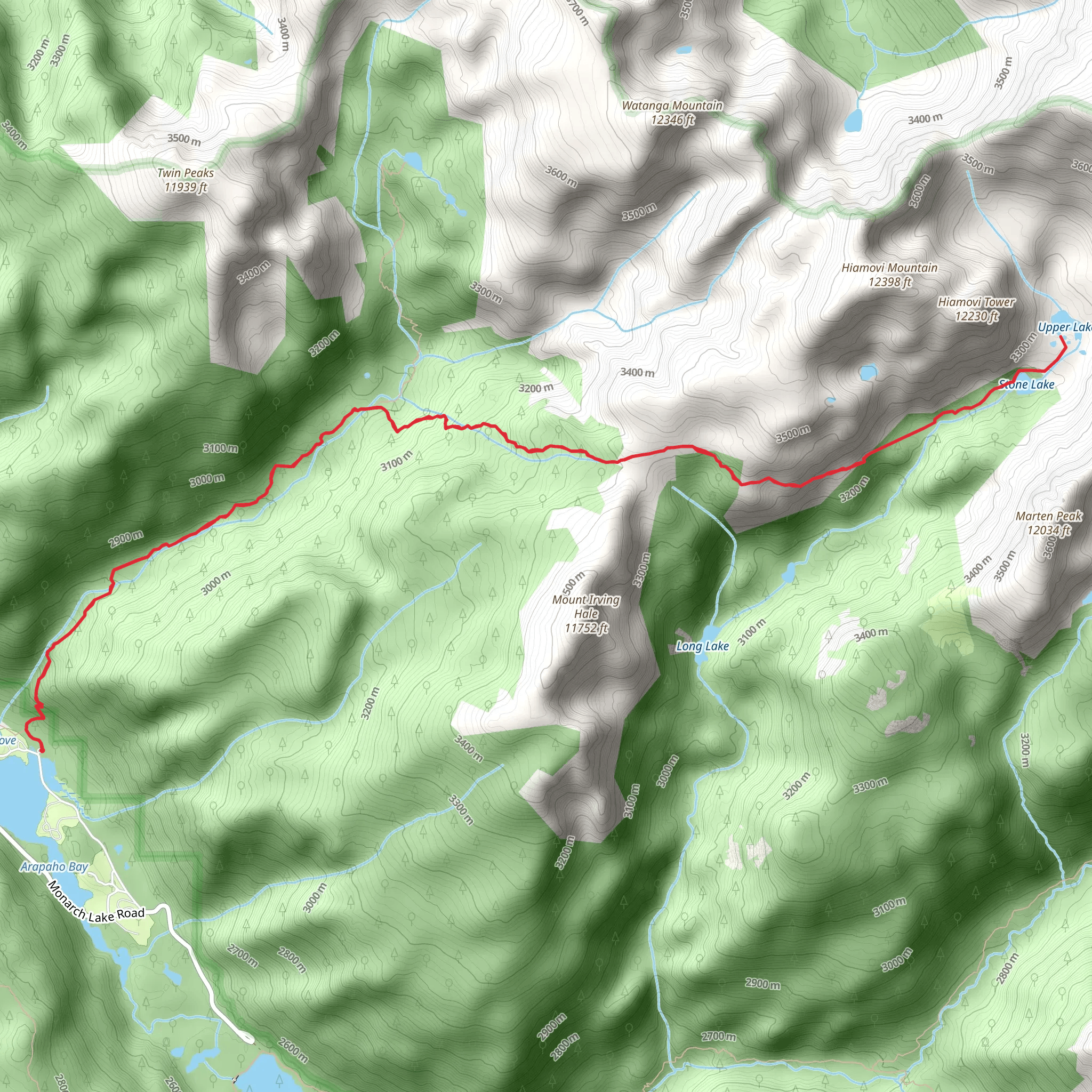 Upper Lake and Stone Trail via Roaring Fork Trail mobile static map