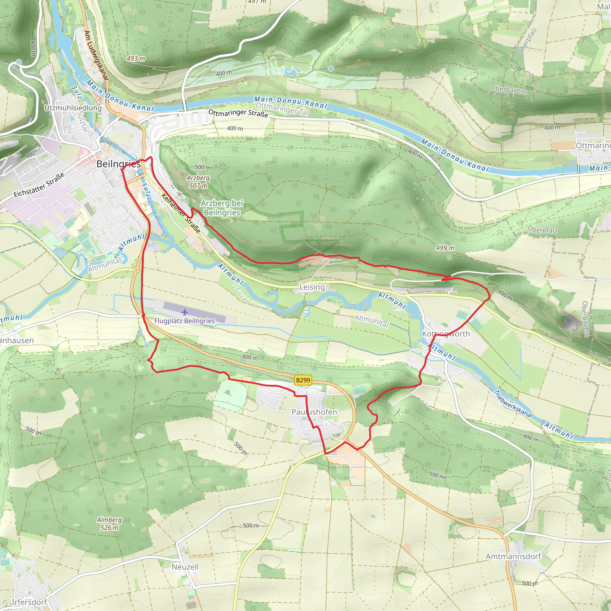 Altmuehltal Runde and Rundweg Kinding K2 mobile static map