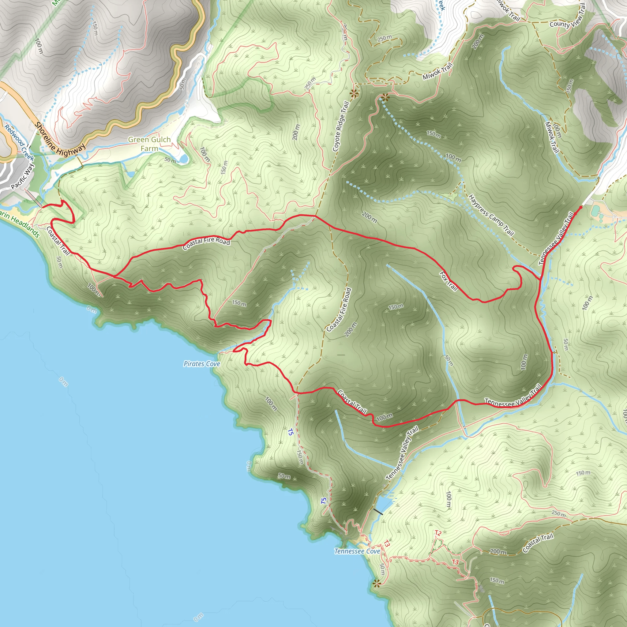Tennessee Valley, Coastal and Fox Loop Trail mobile static map