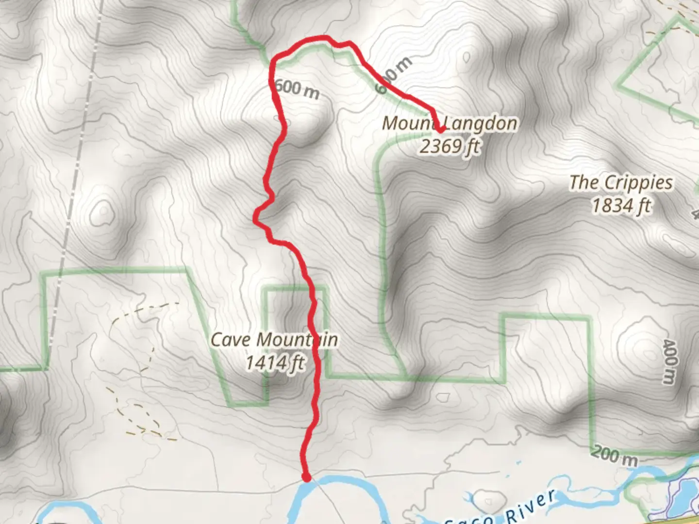 An image depicting the trail Mount Langdon from Cobb Road and its surrounding area.