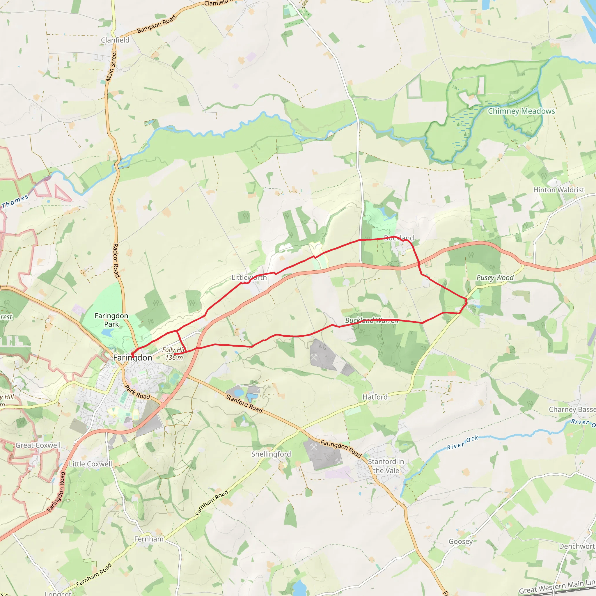 Buckland and Pusey from Faringdon mobile static map