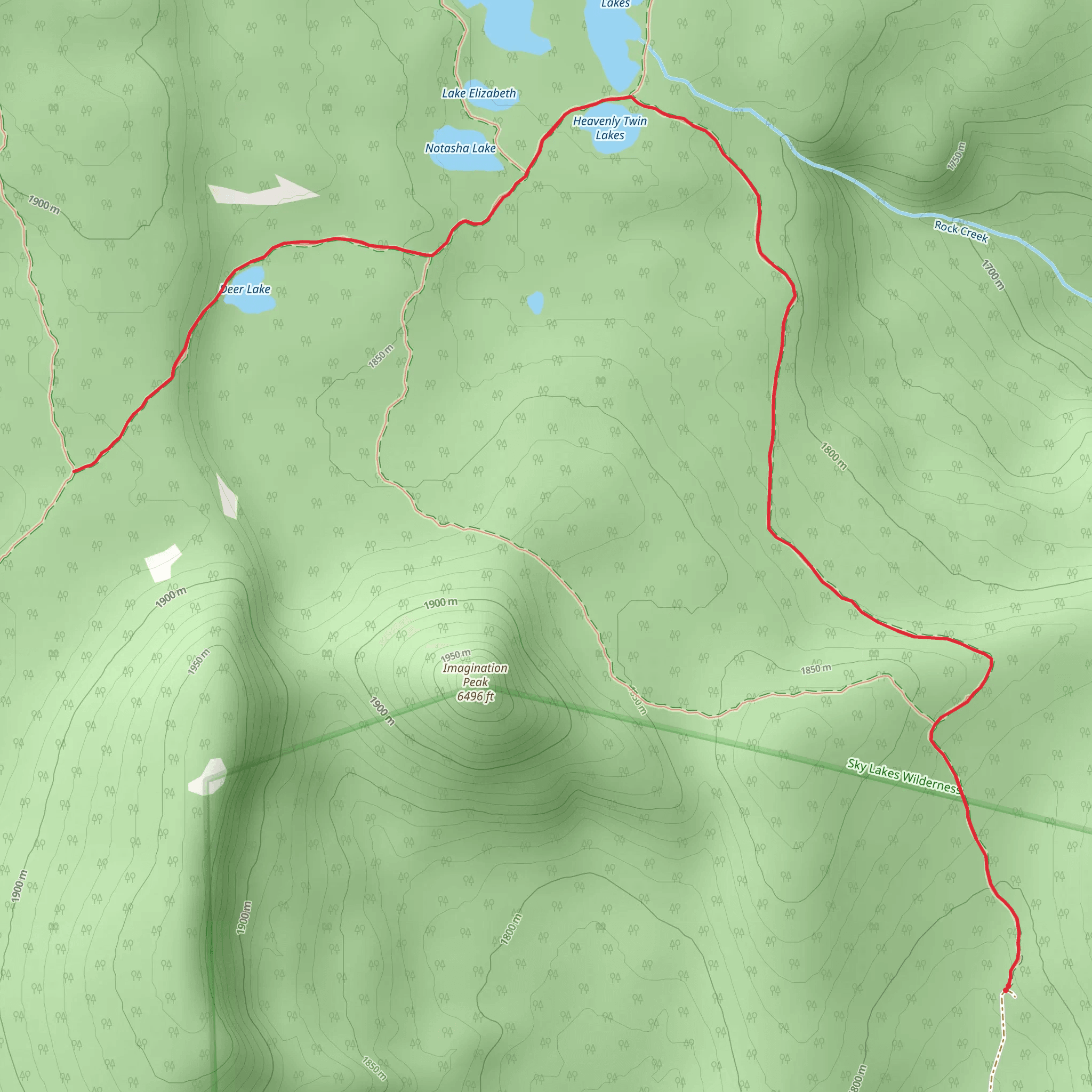 Sky Lakes via South Rock Creek Trail mobile static map