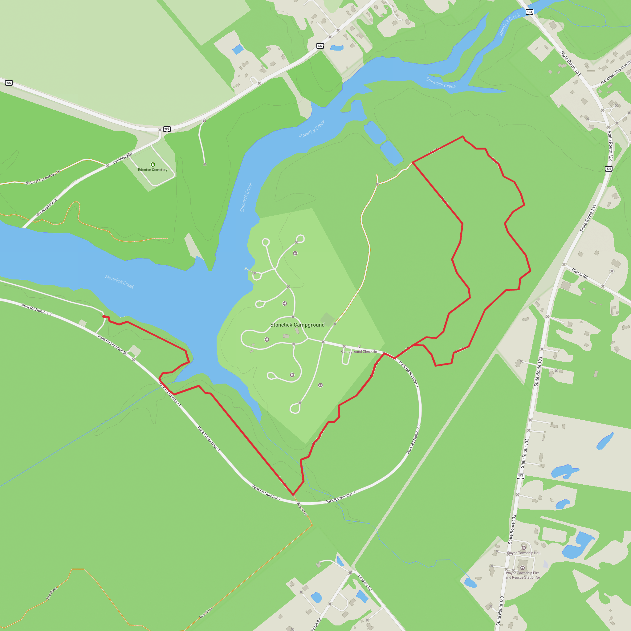 Stonelick Lake via Red Fox mobile static map