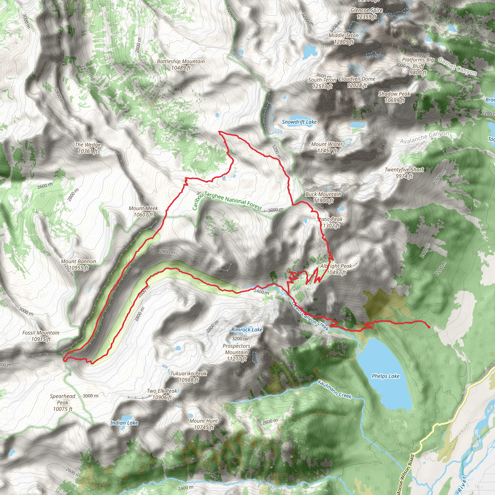 Teton Crest Trail and Alaska Basin Trail mobile static map