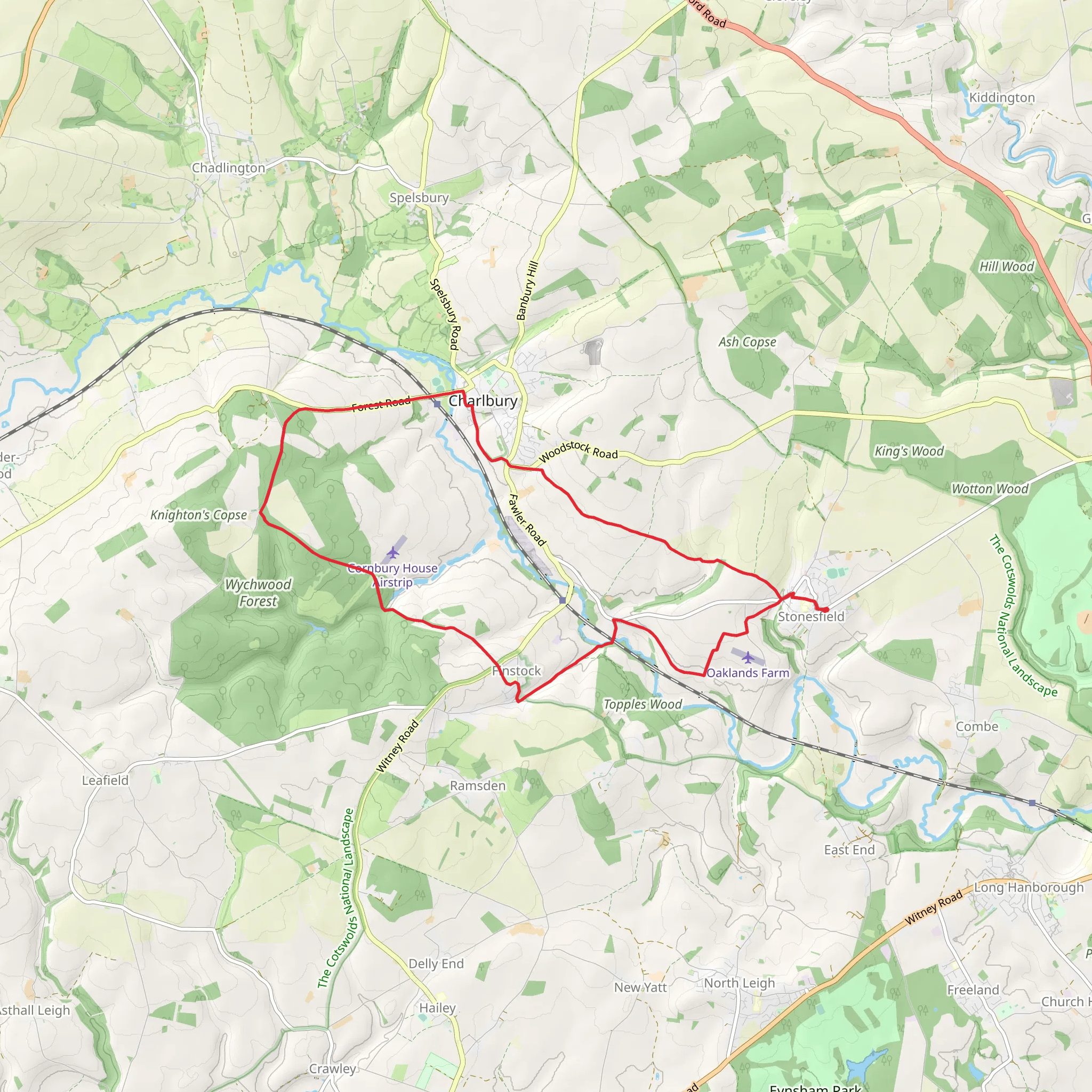 Stonesfield, Finstock and Charlbury Loop mobile static map