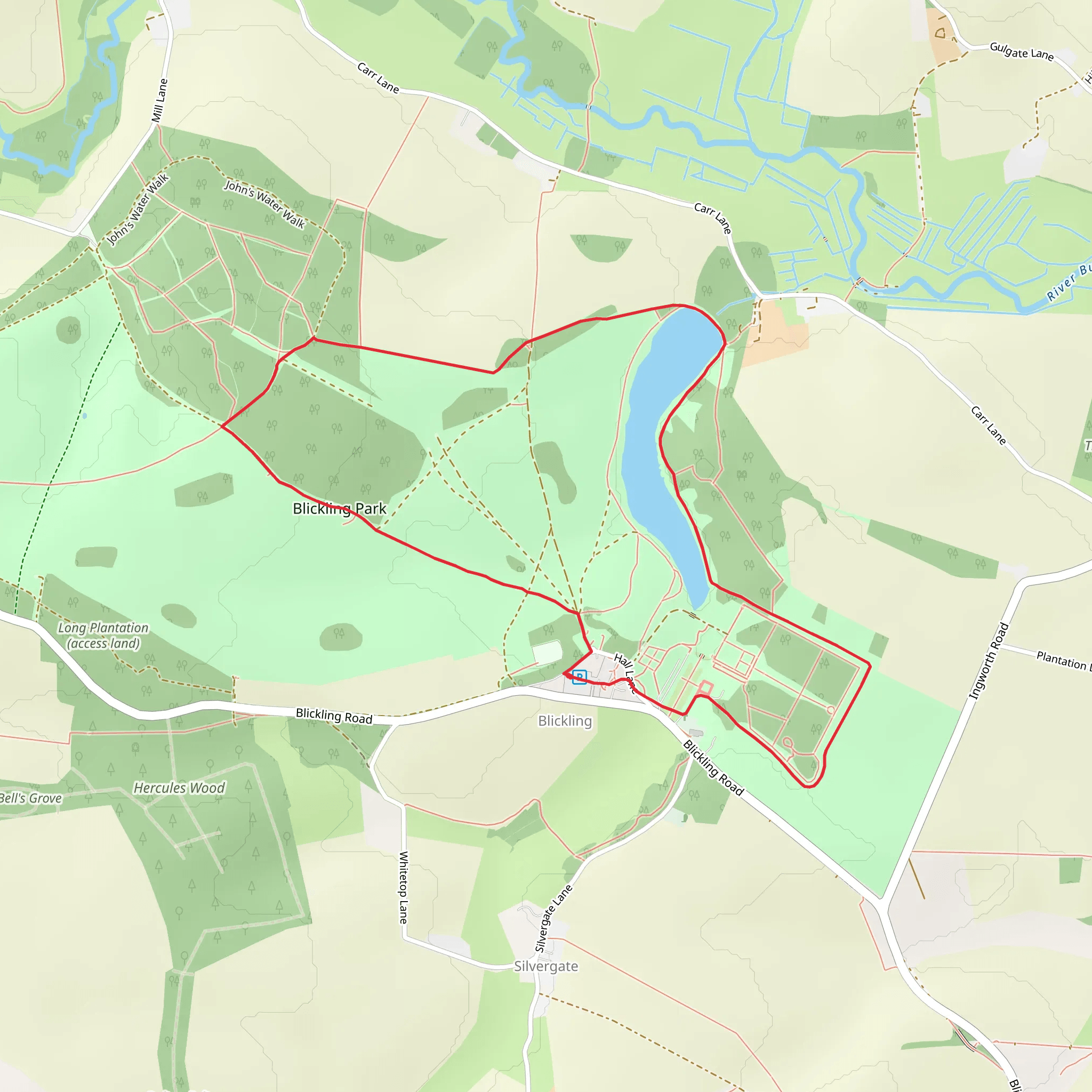 Blickling Park and The Lake Loop mobile static map