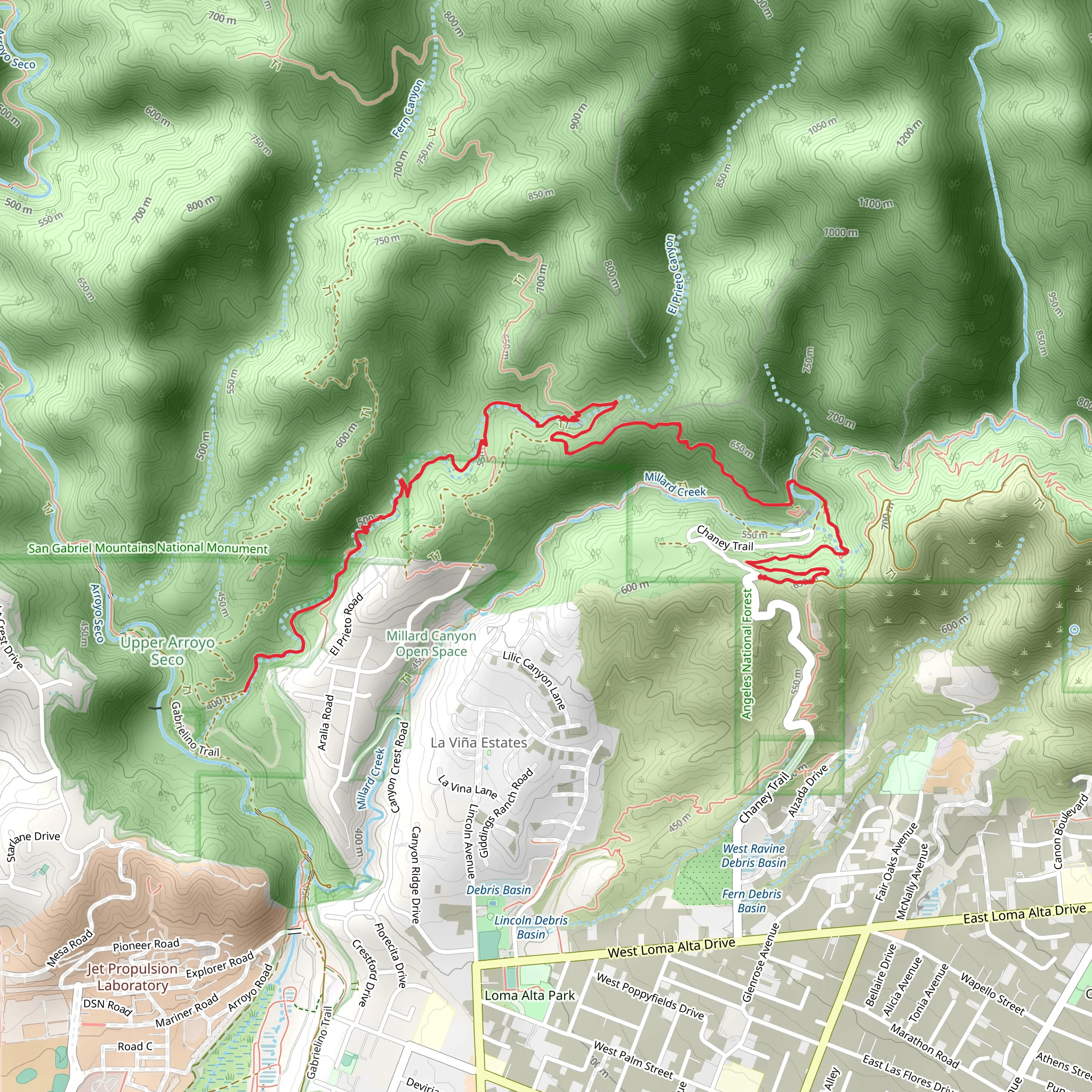 Millard Canyon Road and El Prieto Trail mobile static map