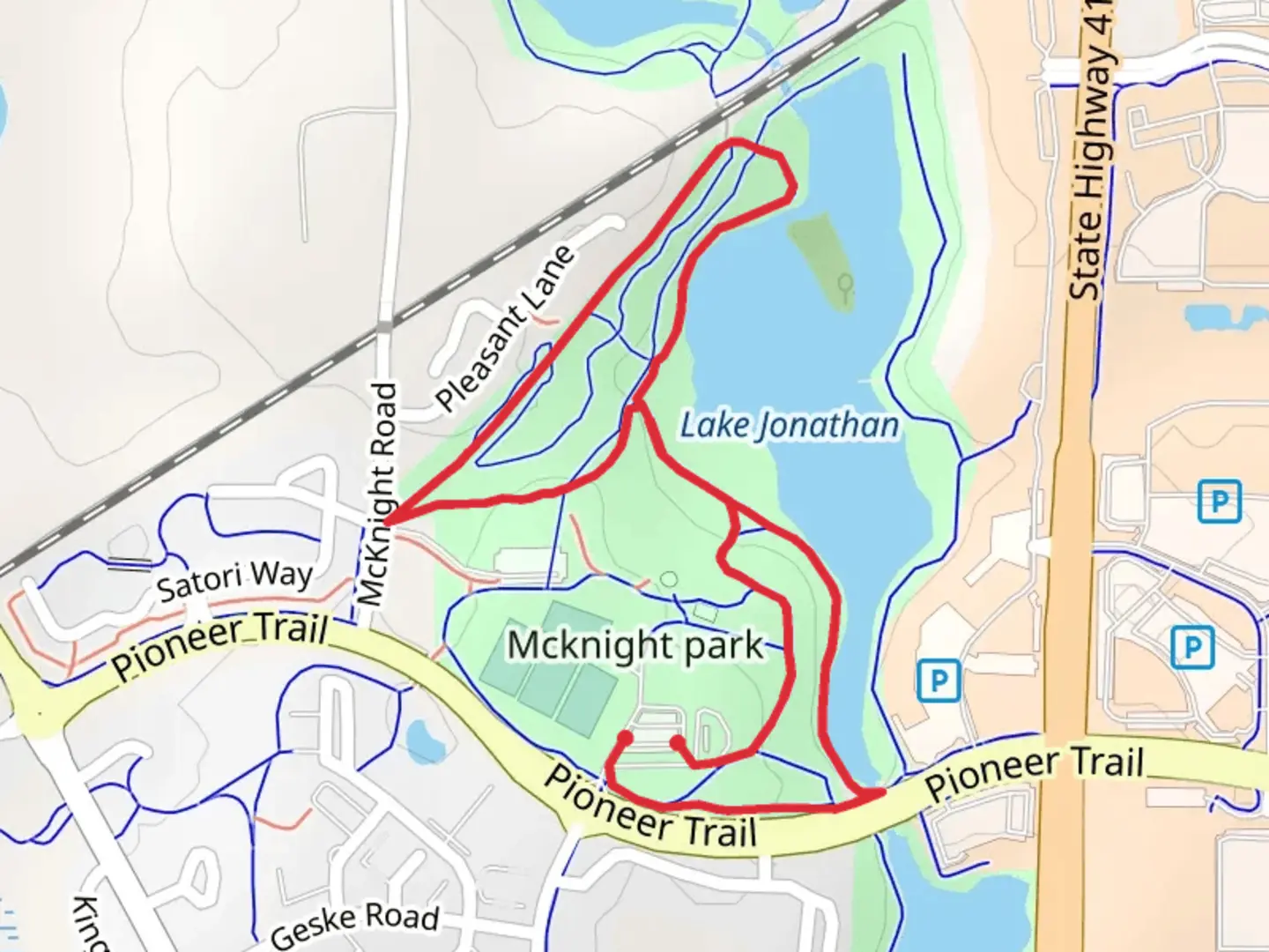 An image depicting the trail Lake Jonathan West Side Loop and its surrounding area.