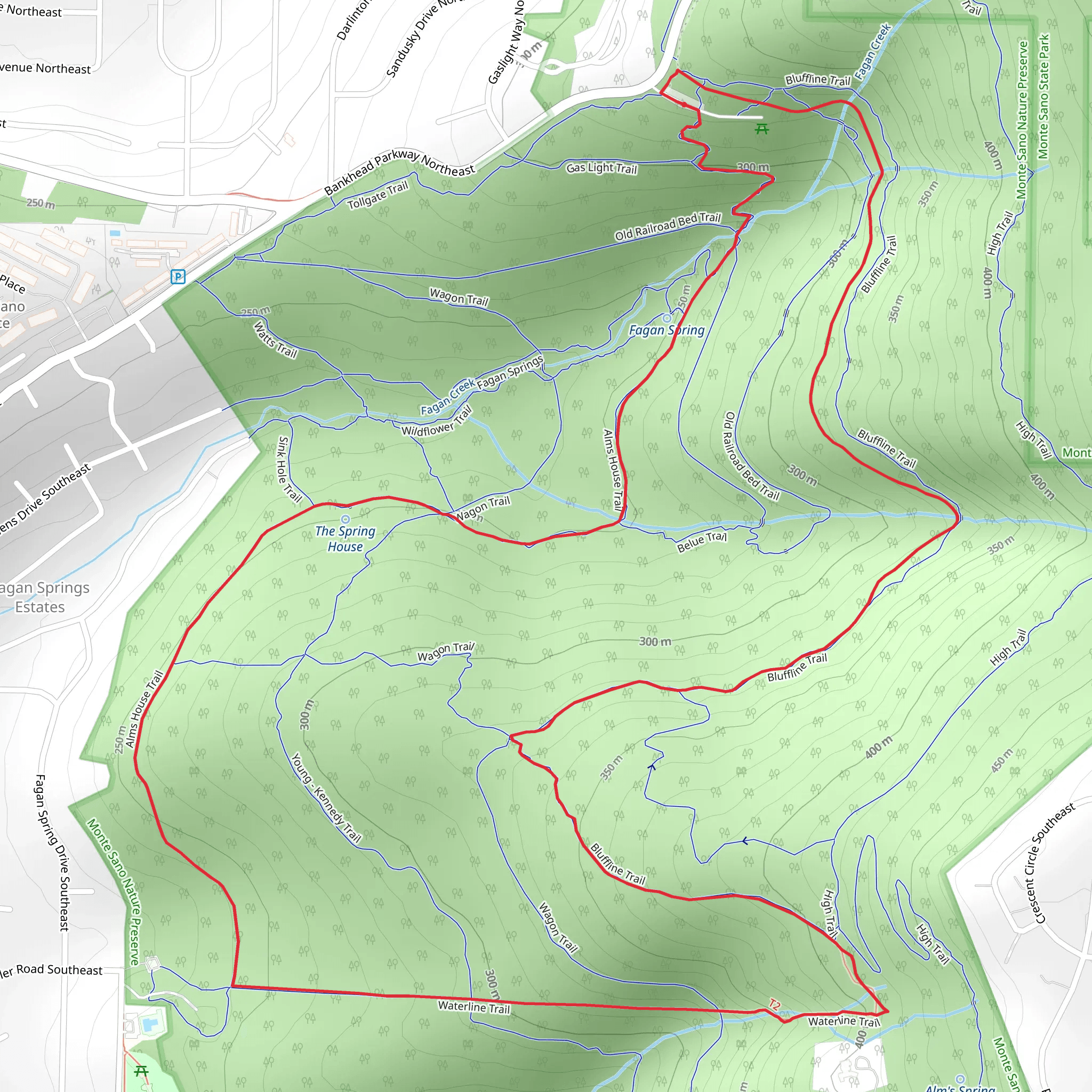 Bluffline, Waterline and Alms House Loop Trail mobile static map