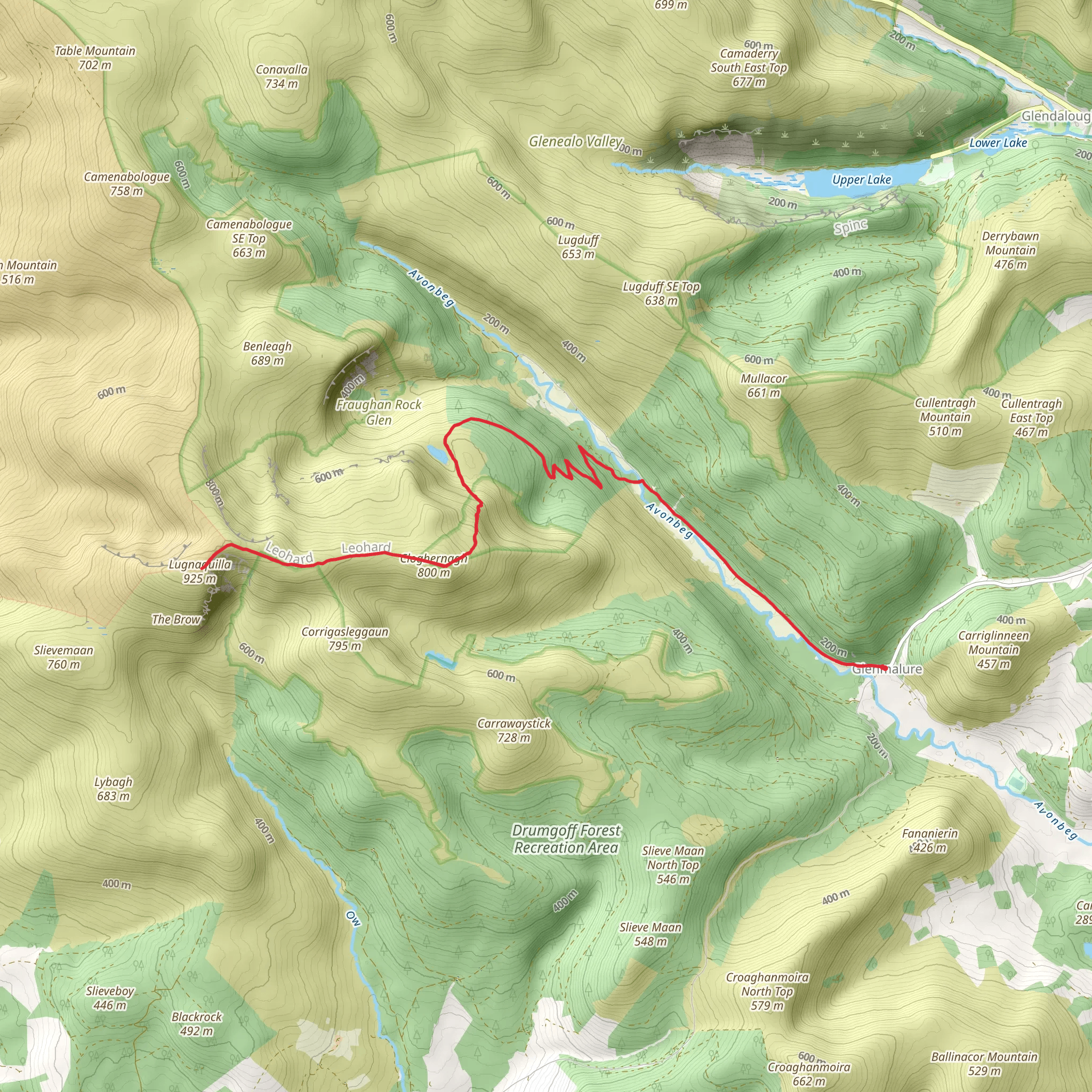 Lugnaquilla via Glenmalure mobile static map