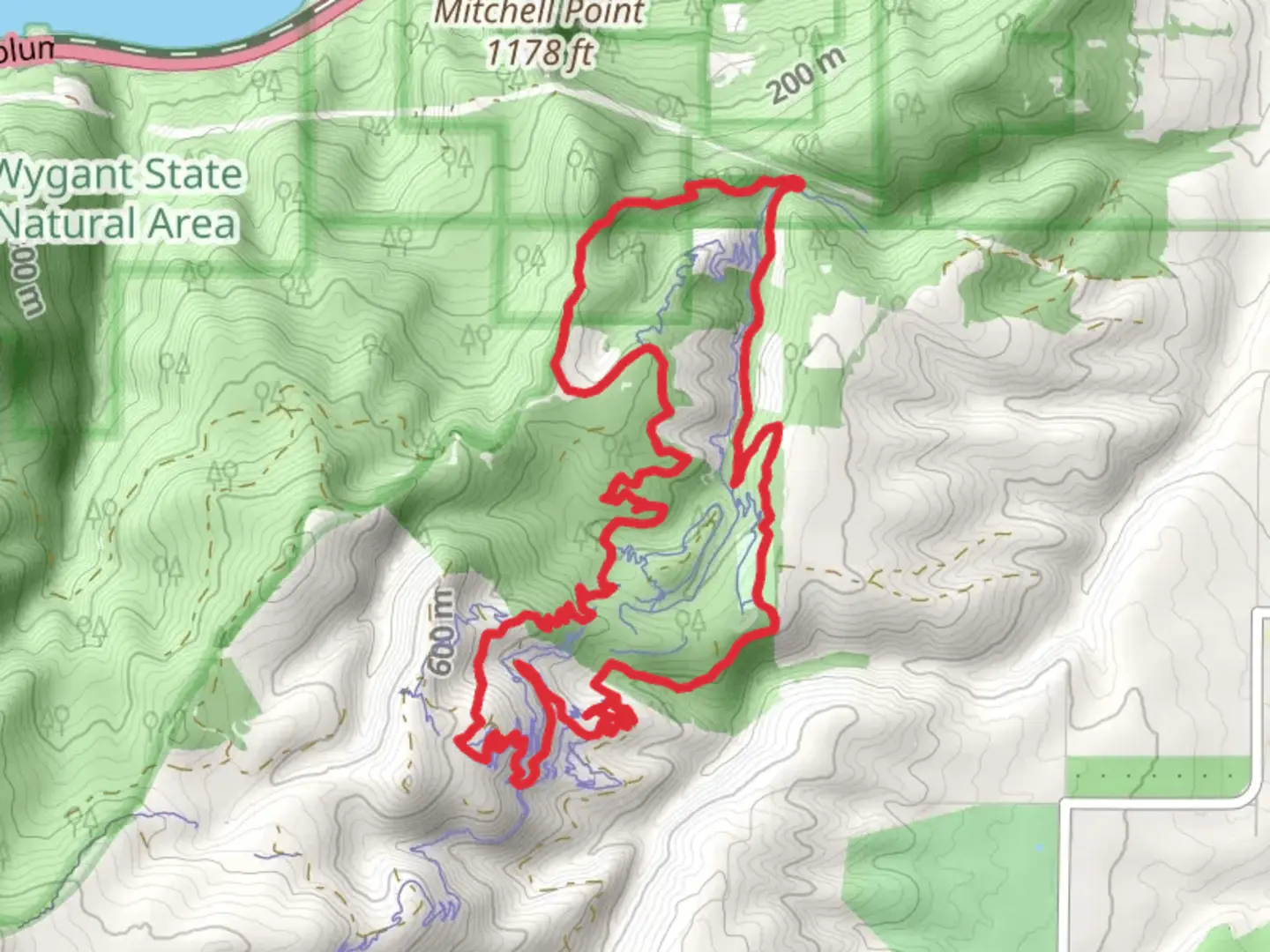 An image depicting the trail Seven Streams 100, Upper 8 Track and Lower Grand Prix Loop and its surrounding area.