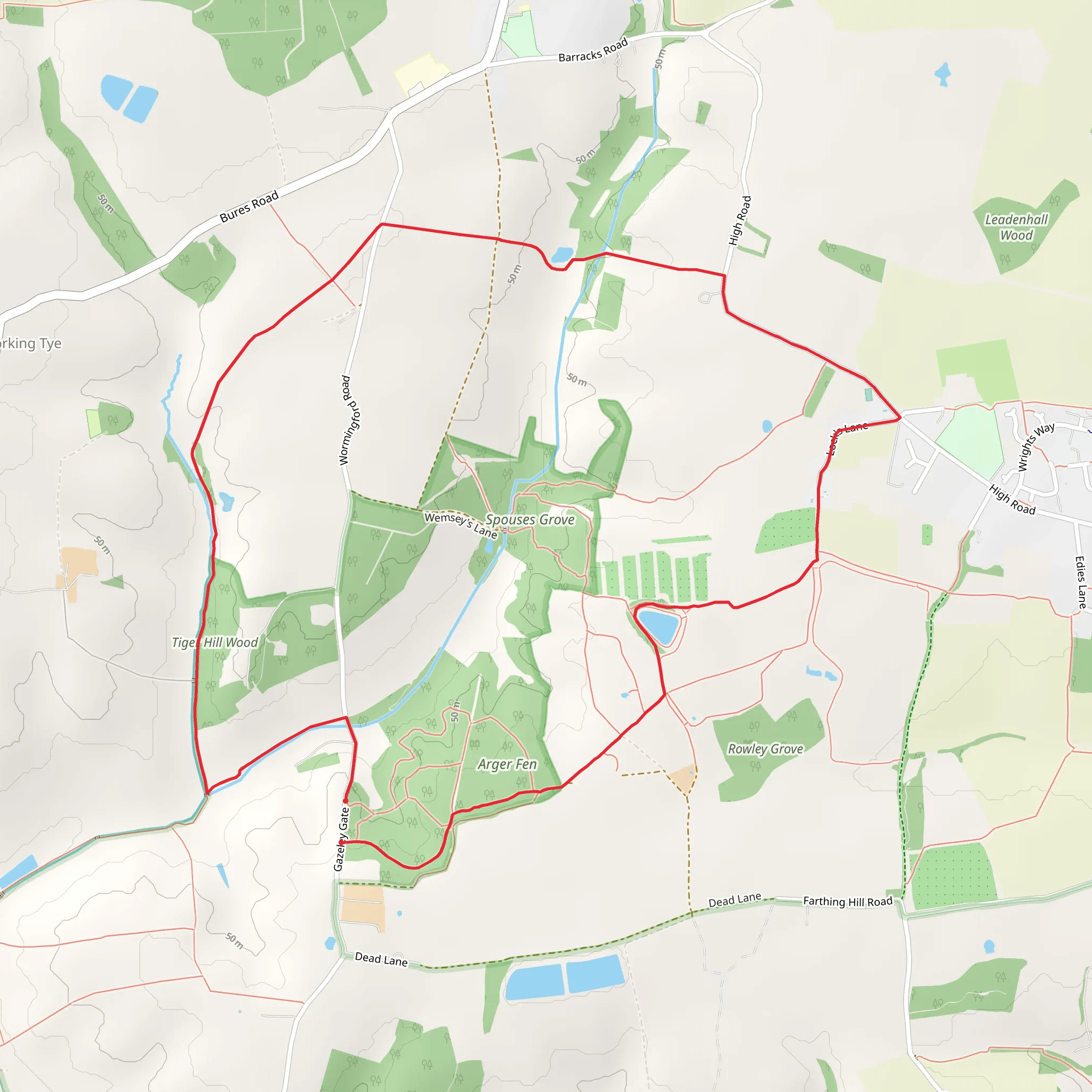 Arger Fen, Spouses Grove Loop - Dorking Tye mobile static map