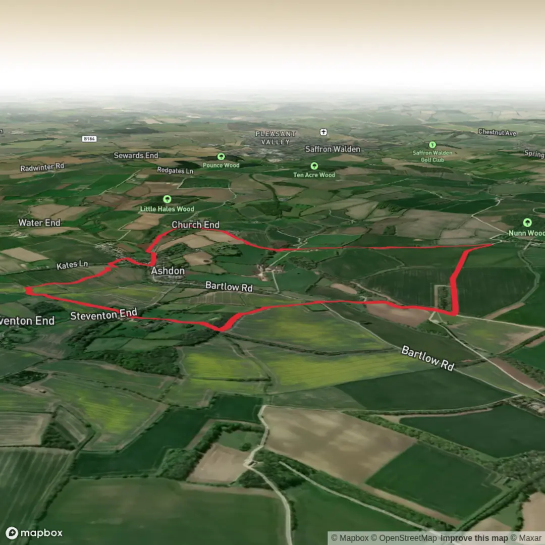 An image depicting the trail Ashdon and Steventon End Loop and its surrounding area.