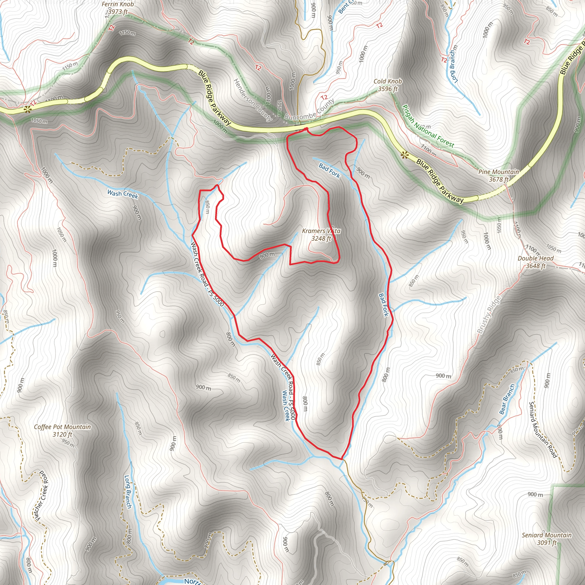 Bad Fork Trail and Wash Creek Road Loop mobile static map
