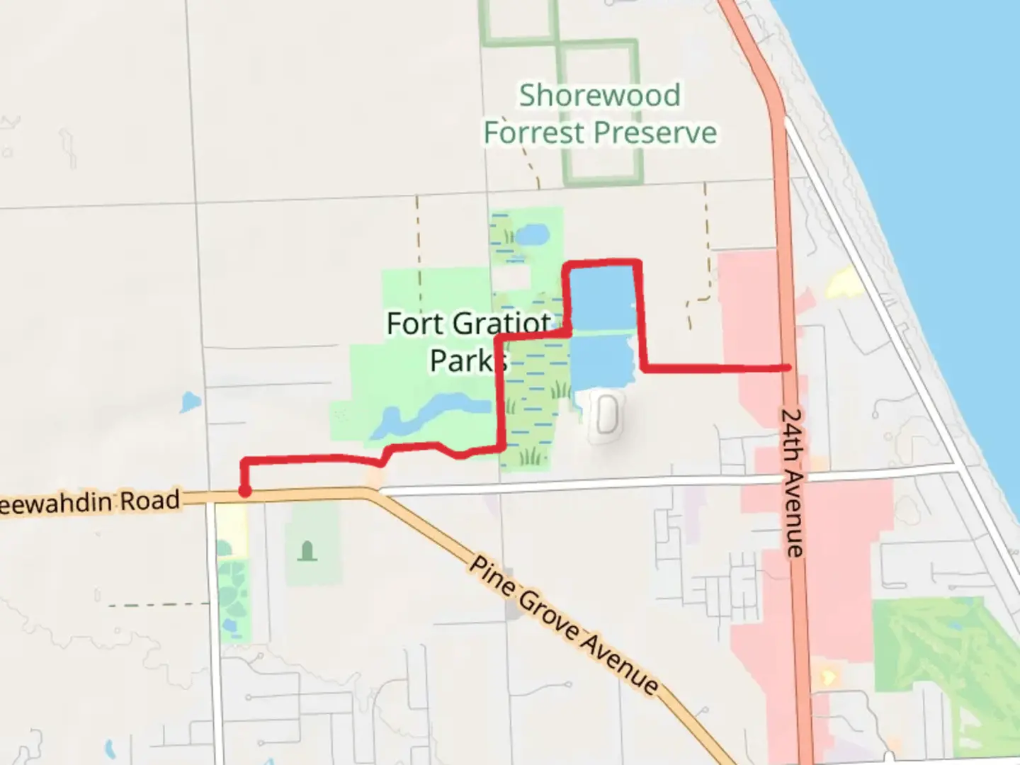 An image depicting the trail Kettlewell Pond via Fort Gratiot Path and its surrounding area.