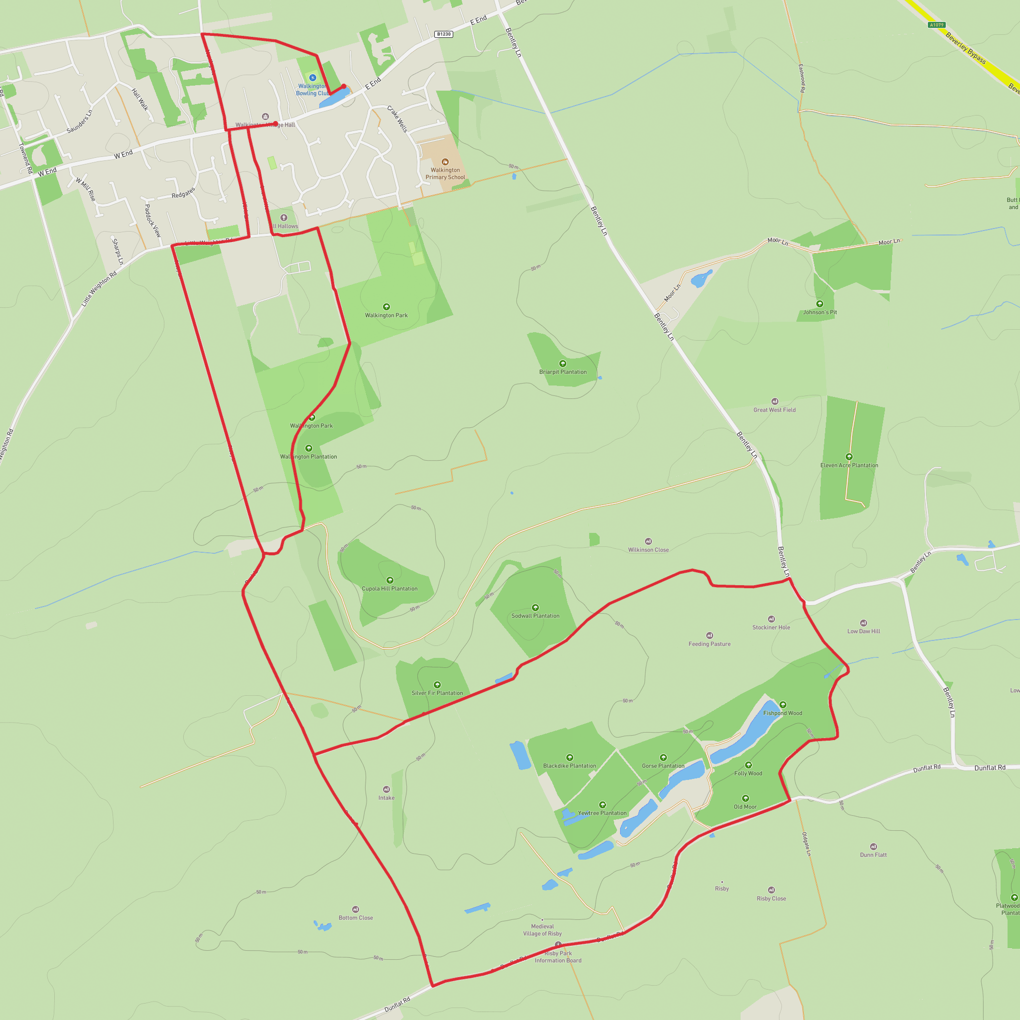 Walkington Ramble - Low Daw Hill and Risby Park Loop mobile static map