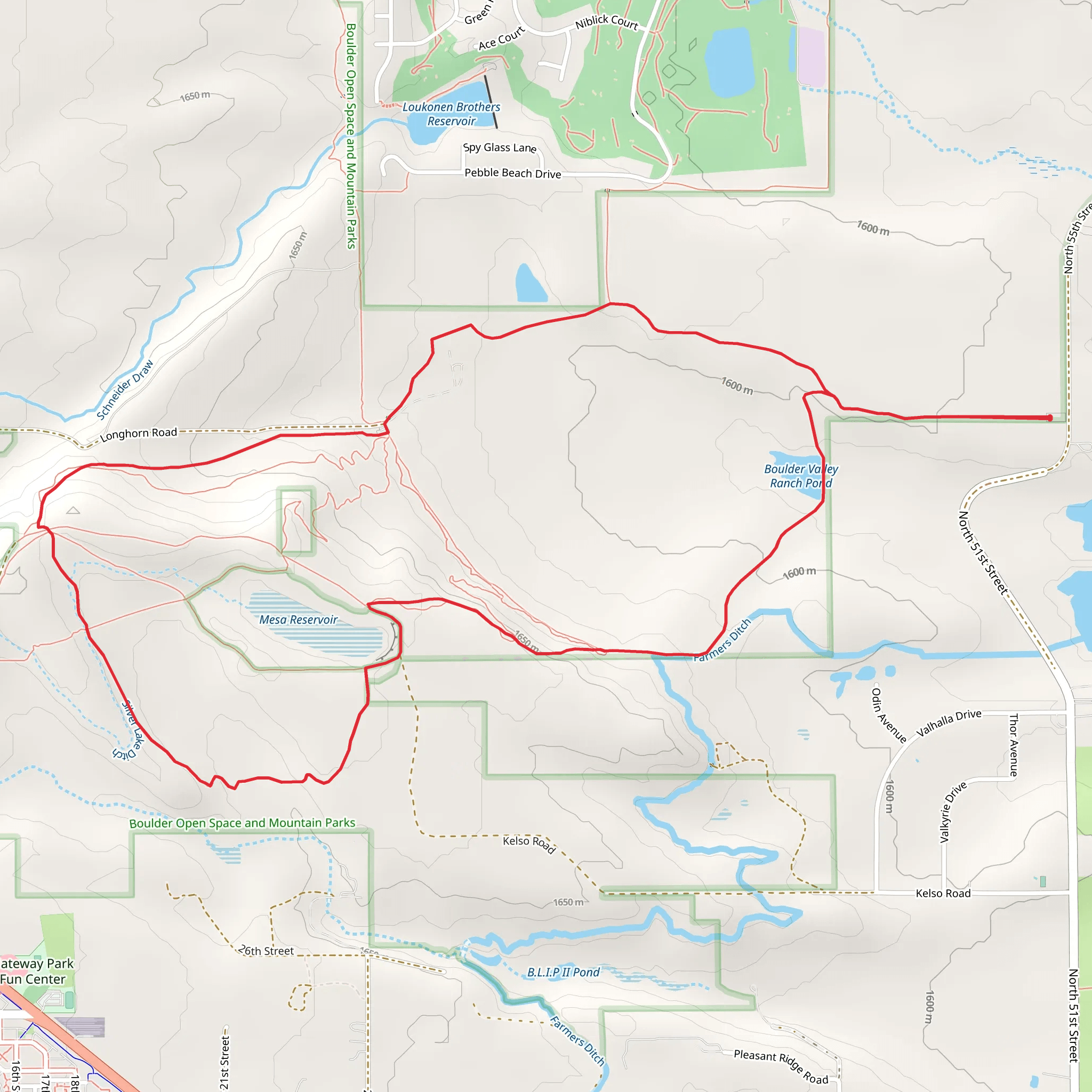 Boulder Valley Ranch Pond and Mesa Reservoir Loop via Boulder Valley Ranch Trail mobile static map
